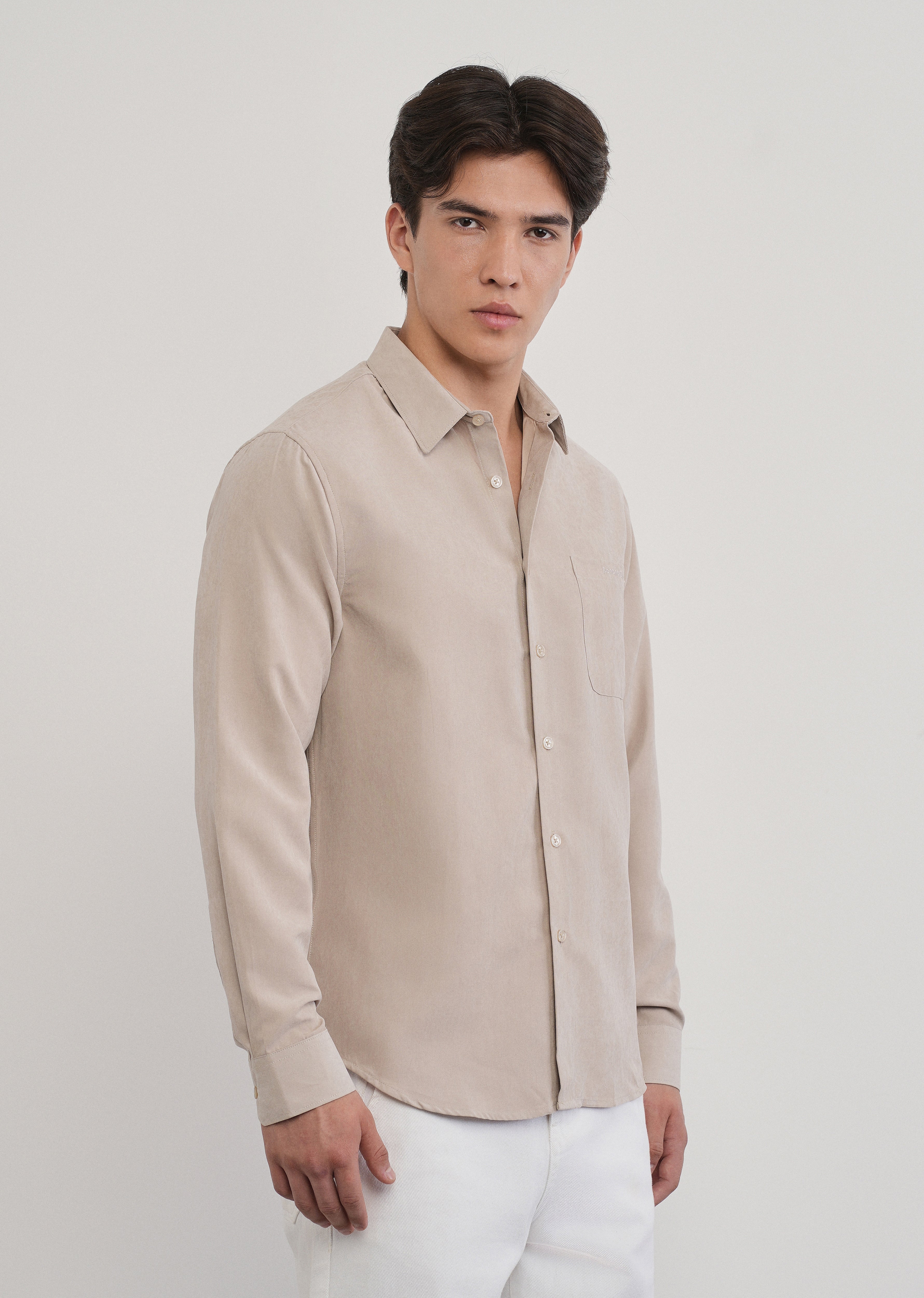 Beige Suede Plain Shirt