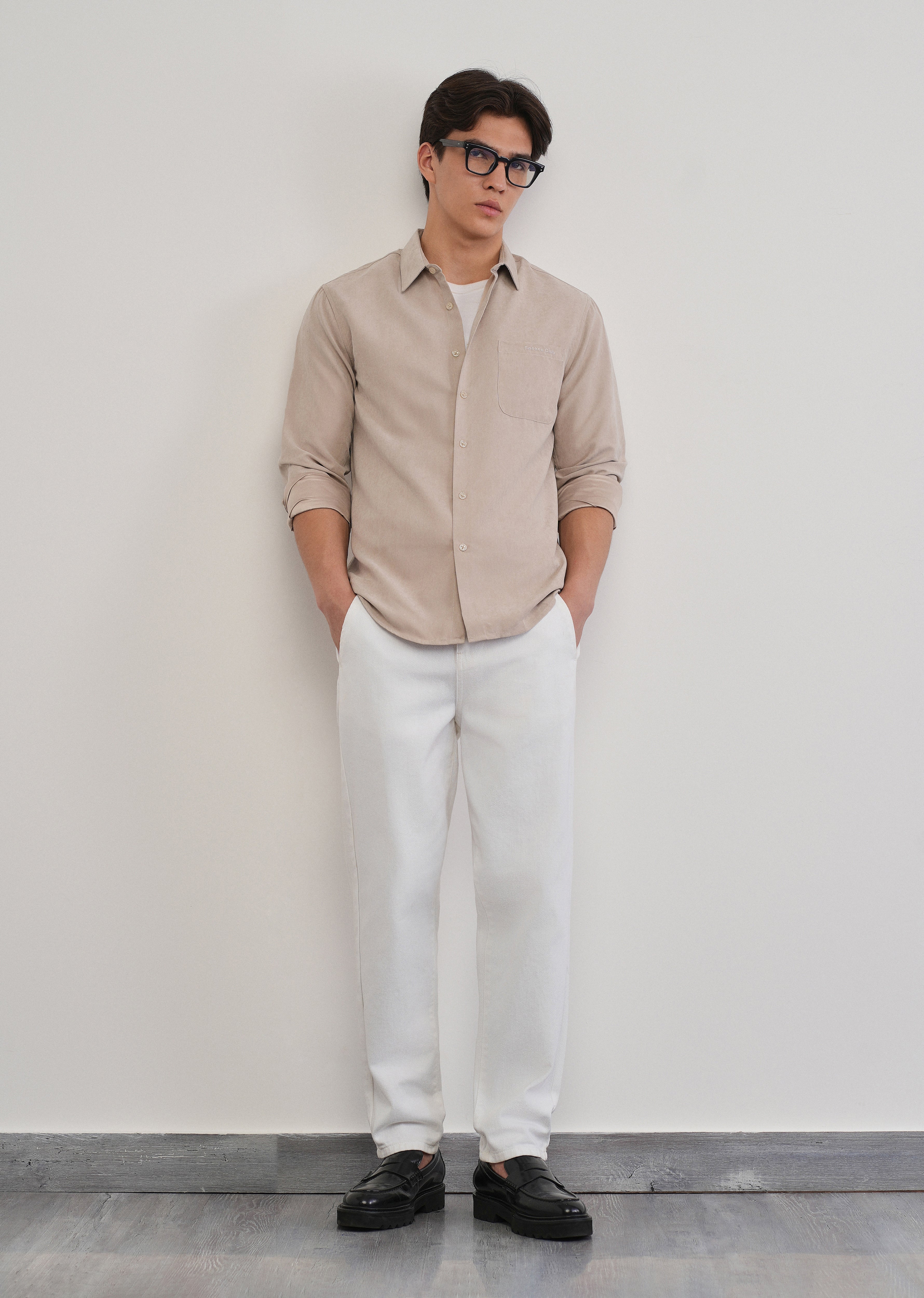 Beige Suede Plain Shirt
