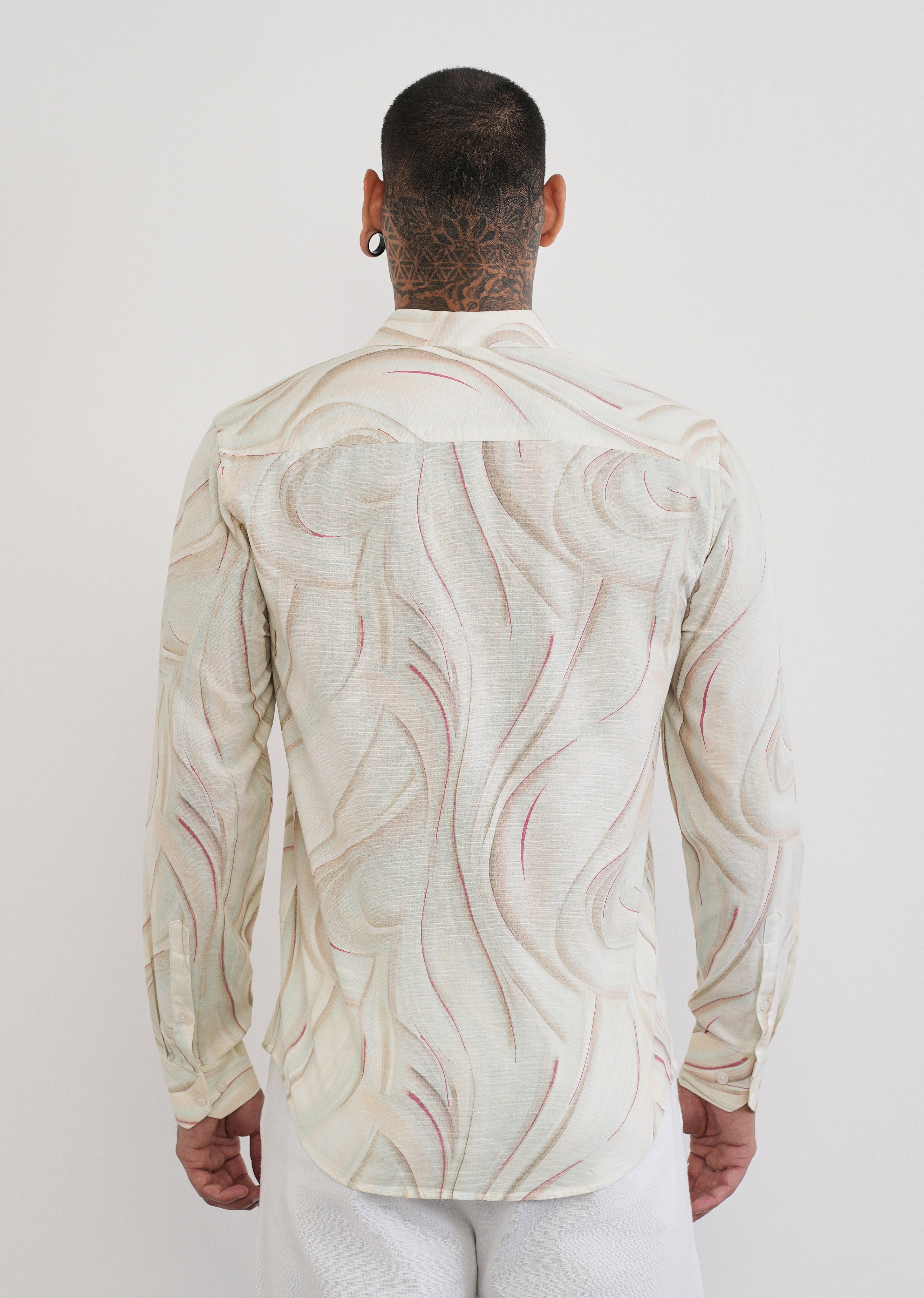 Beige Swirl Print Cotton Linen Shirt