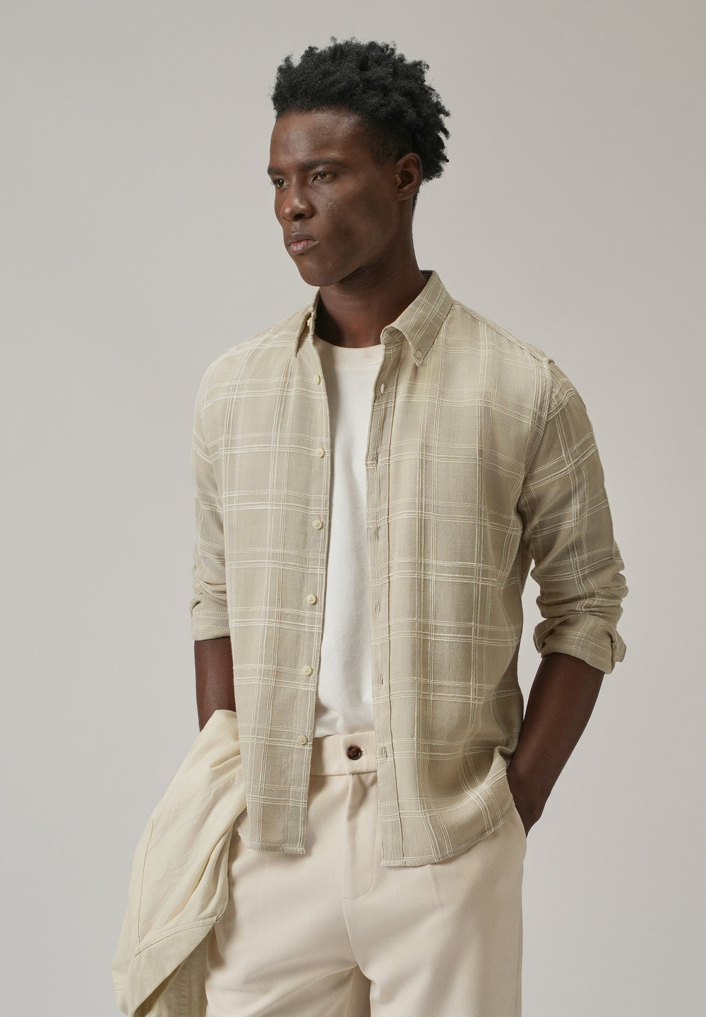Beige Chenille Check Shirt