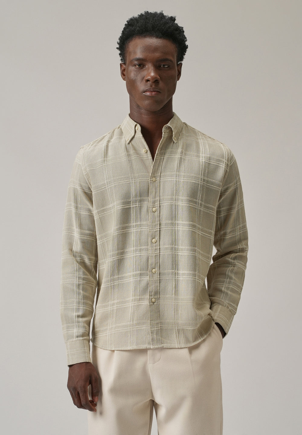 Beige Chenille Check Shirt
