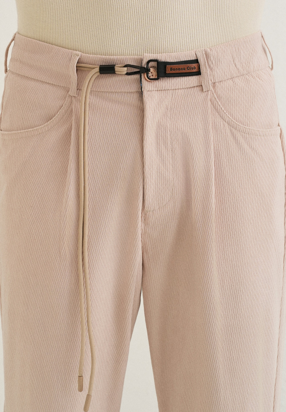 Beige Textured Corduroy Drawstring Pant