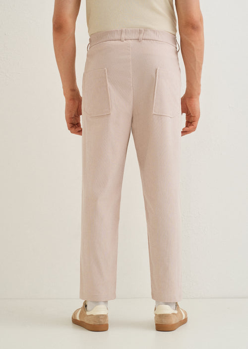 Beige Textured Corduroy Drawstring Pant