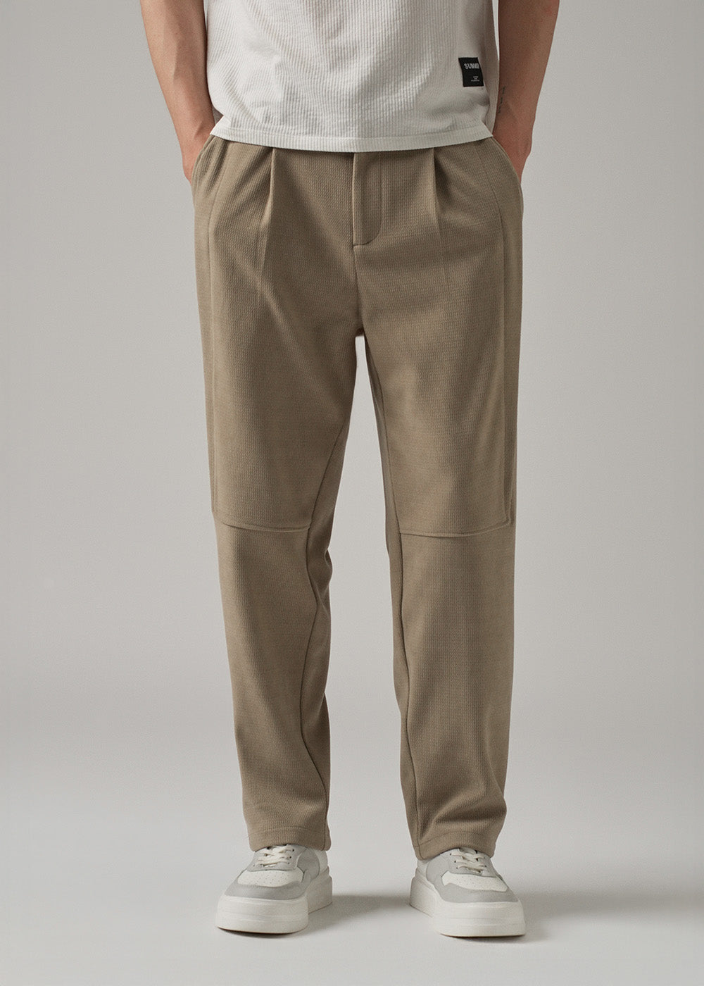 Beige Textured Suede Drawstring Pant