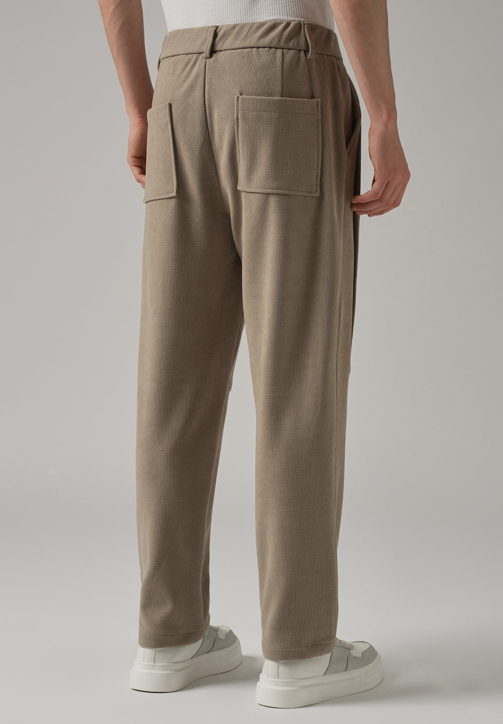 Beige Textured Suede Drawstring Pant