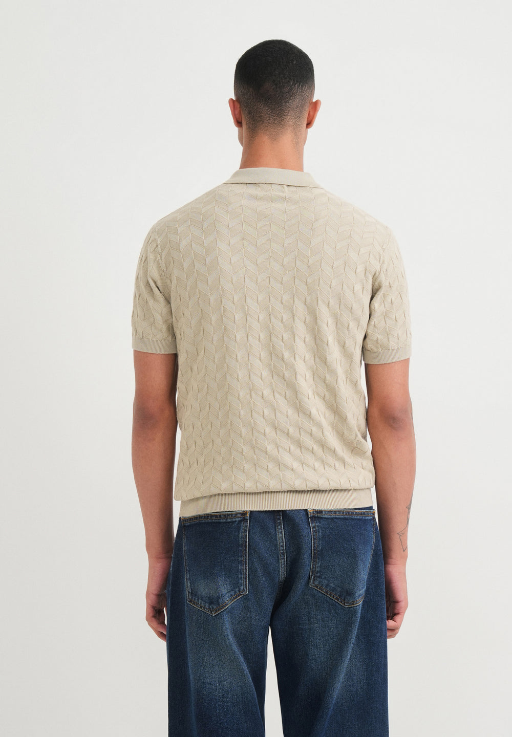 Beige Textured Knitted Polo