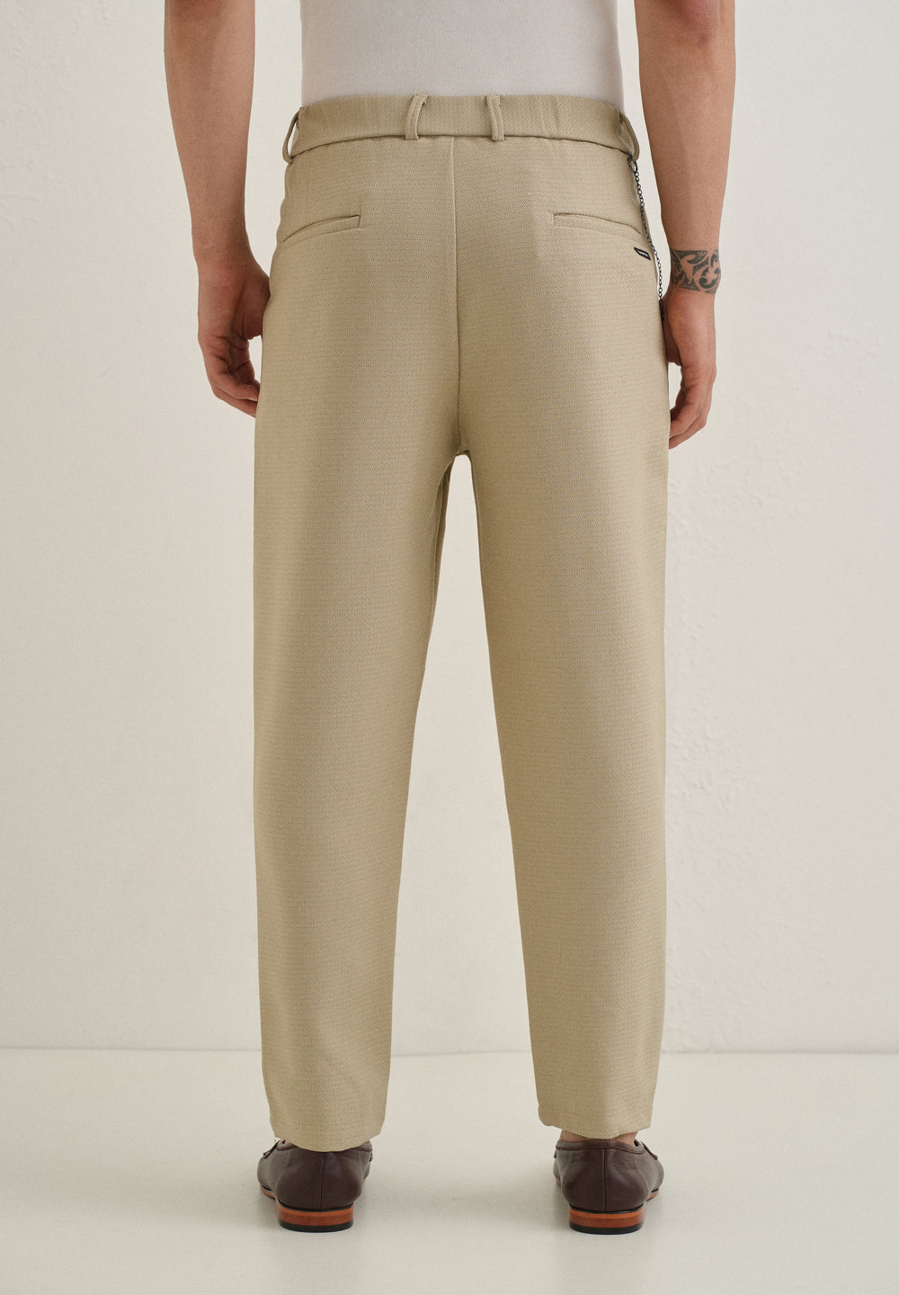 Beige Textured Korean Pant