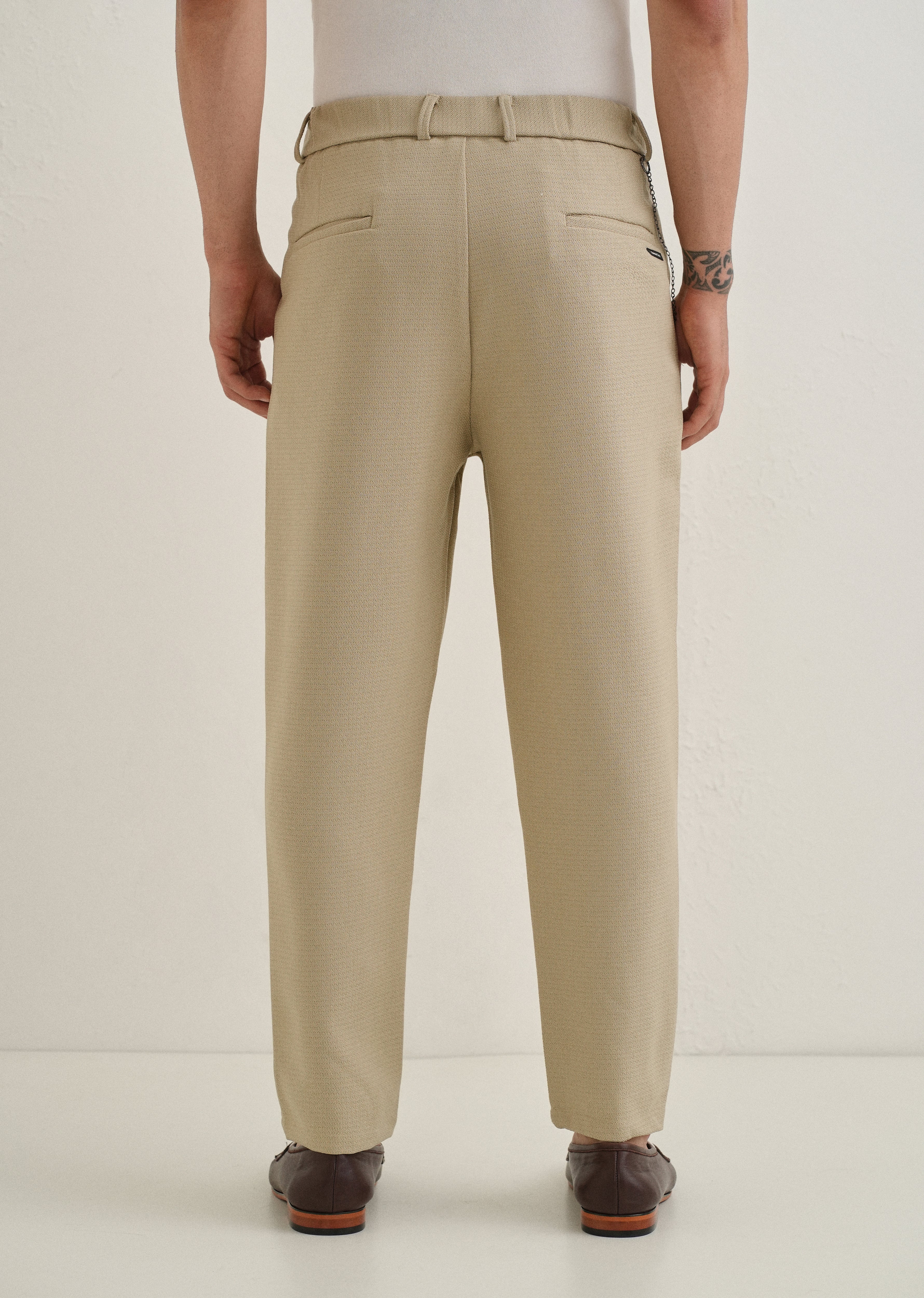 Beige Textured Korean Pant
