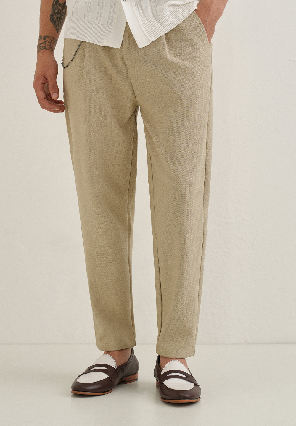 Beige Textured Korean Pant