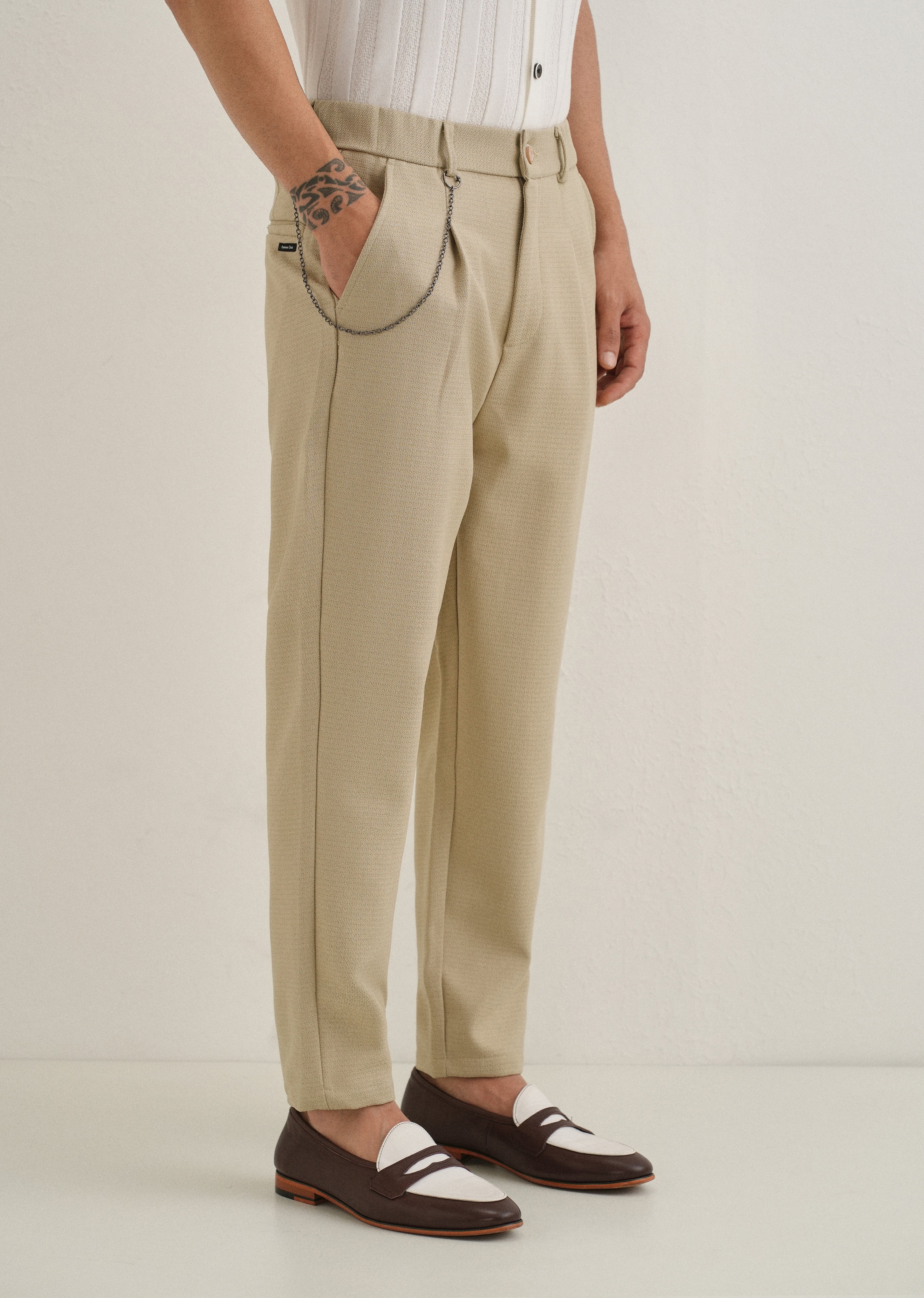 Beige Textured Korean Pant