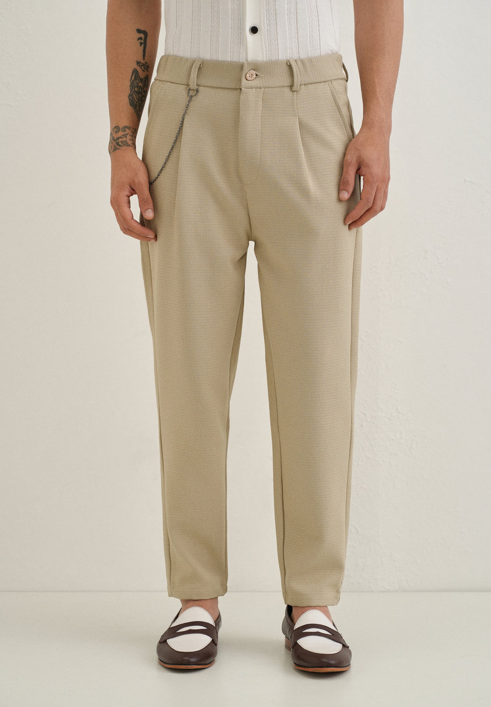 Beige Textured Korean Pant