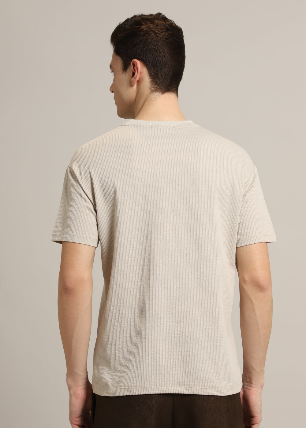 Beige Ribbed Stripe Regular Fit T-shirt