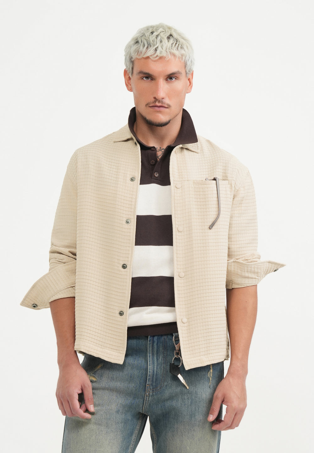 Beige Textured Shacket