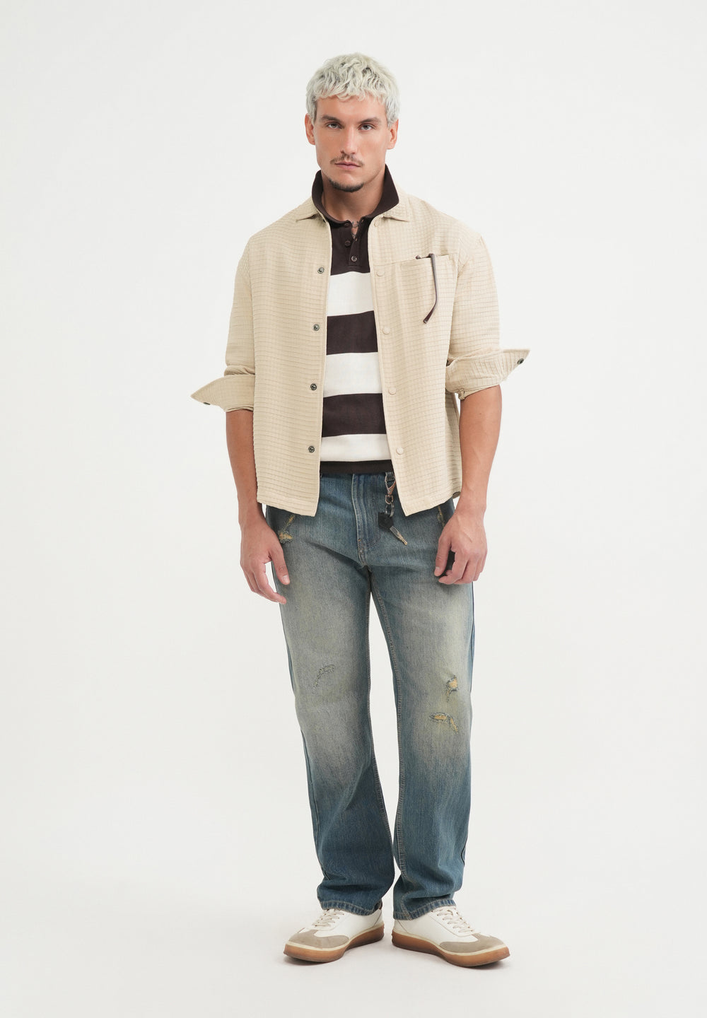 Beige Textured Shacket