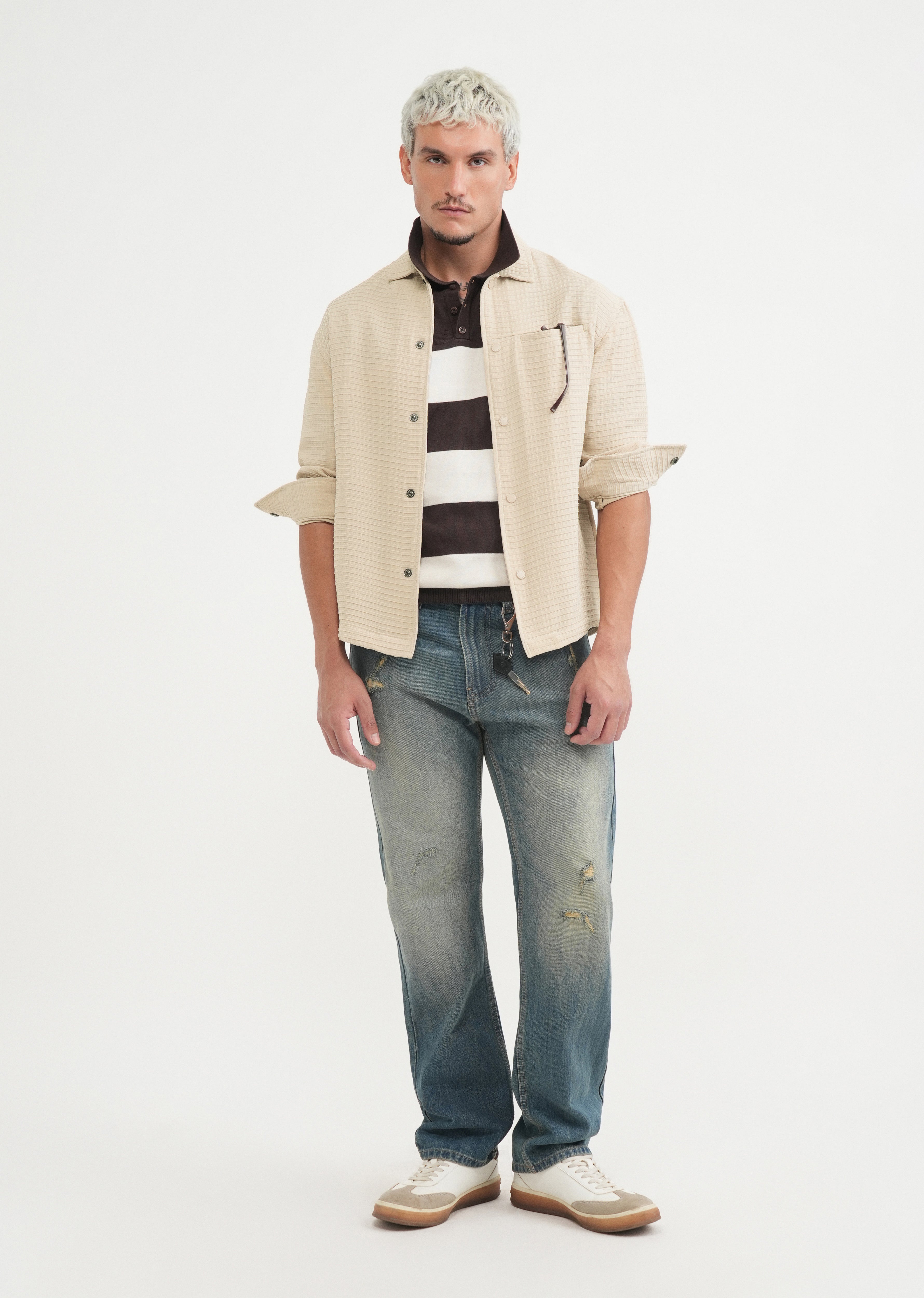 Beige Textured Shacket
