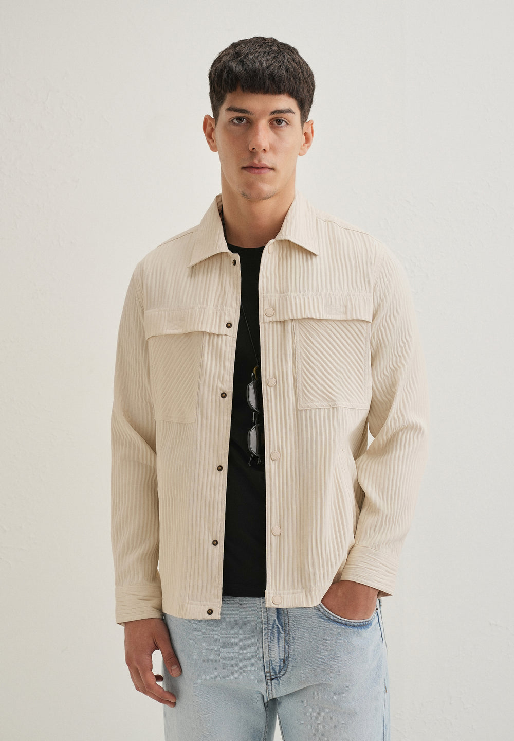 Beige Textured Utility Shacket