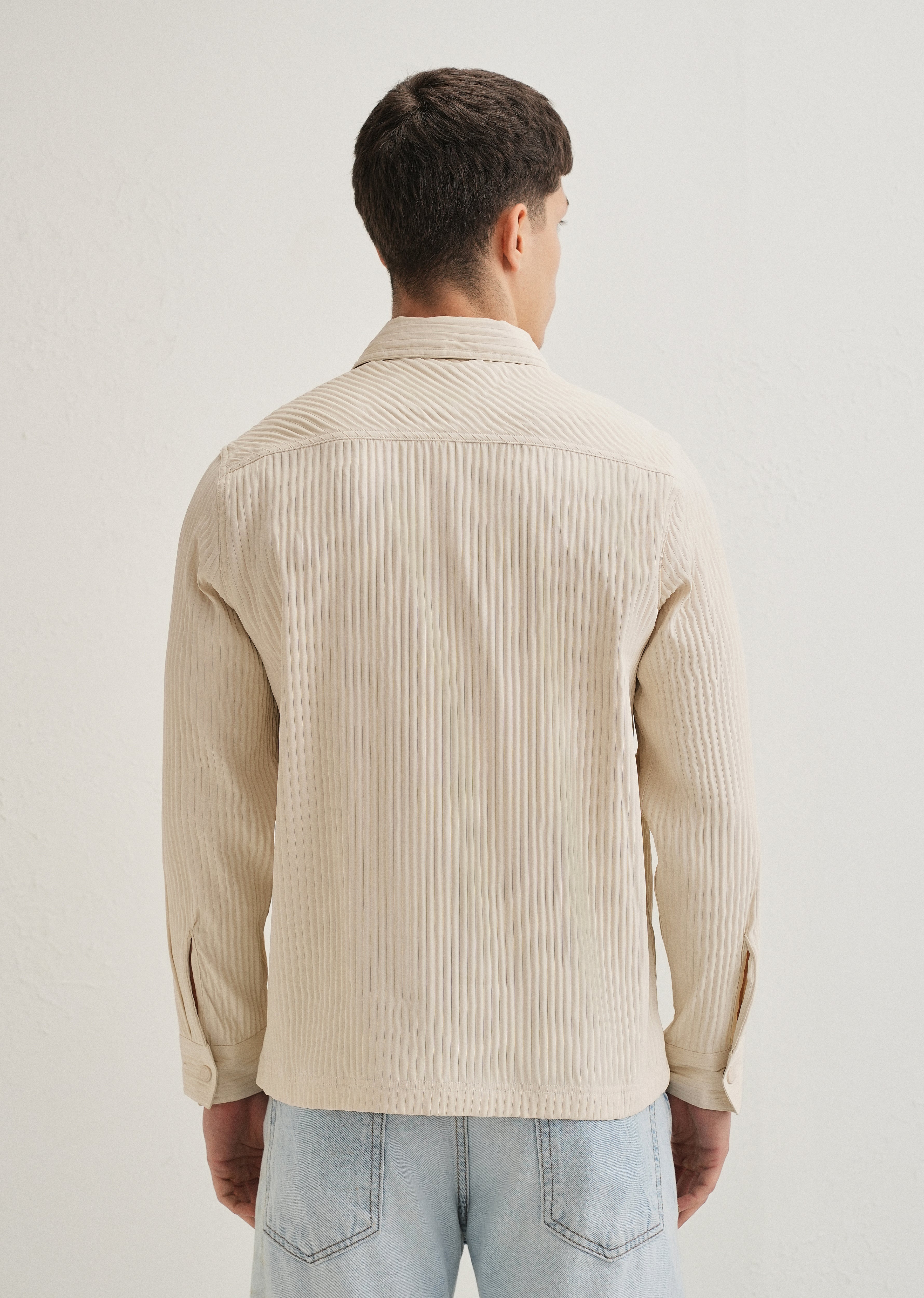 Beige Textured Utility Shacket