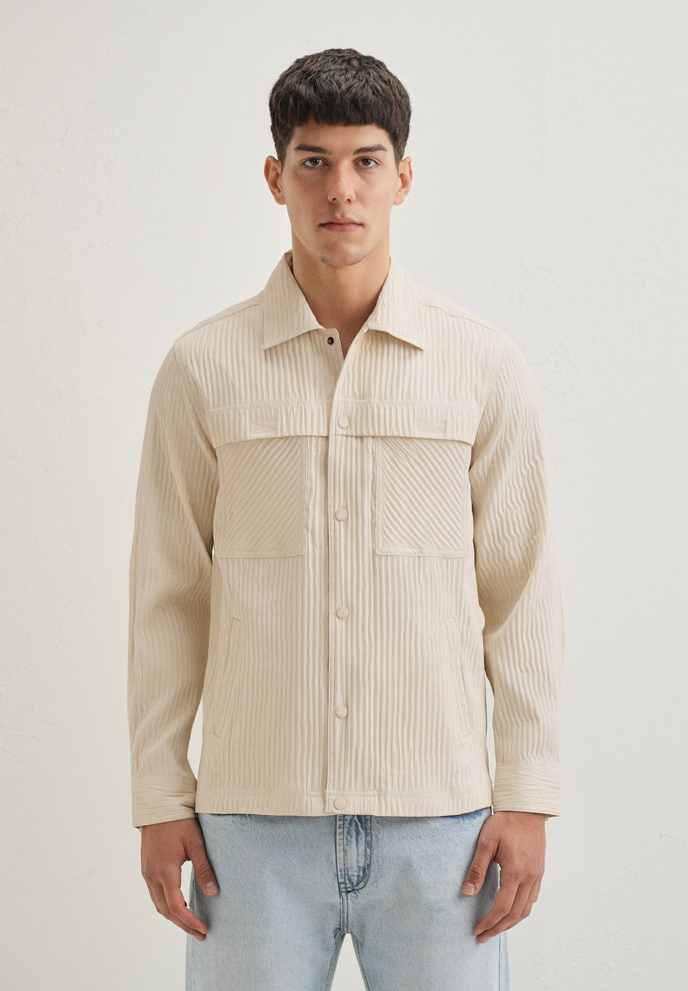 Beige Textured Utility Shacket