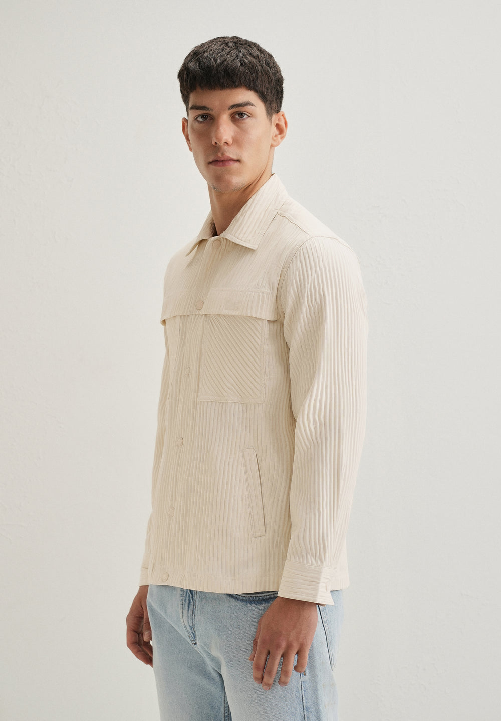 Beige Textured Utility Shacket