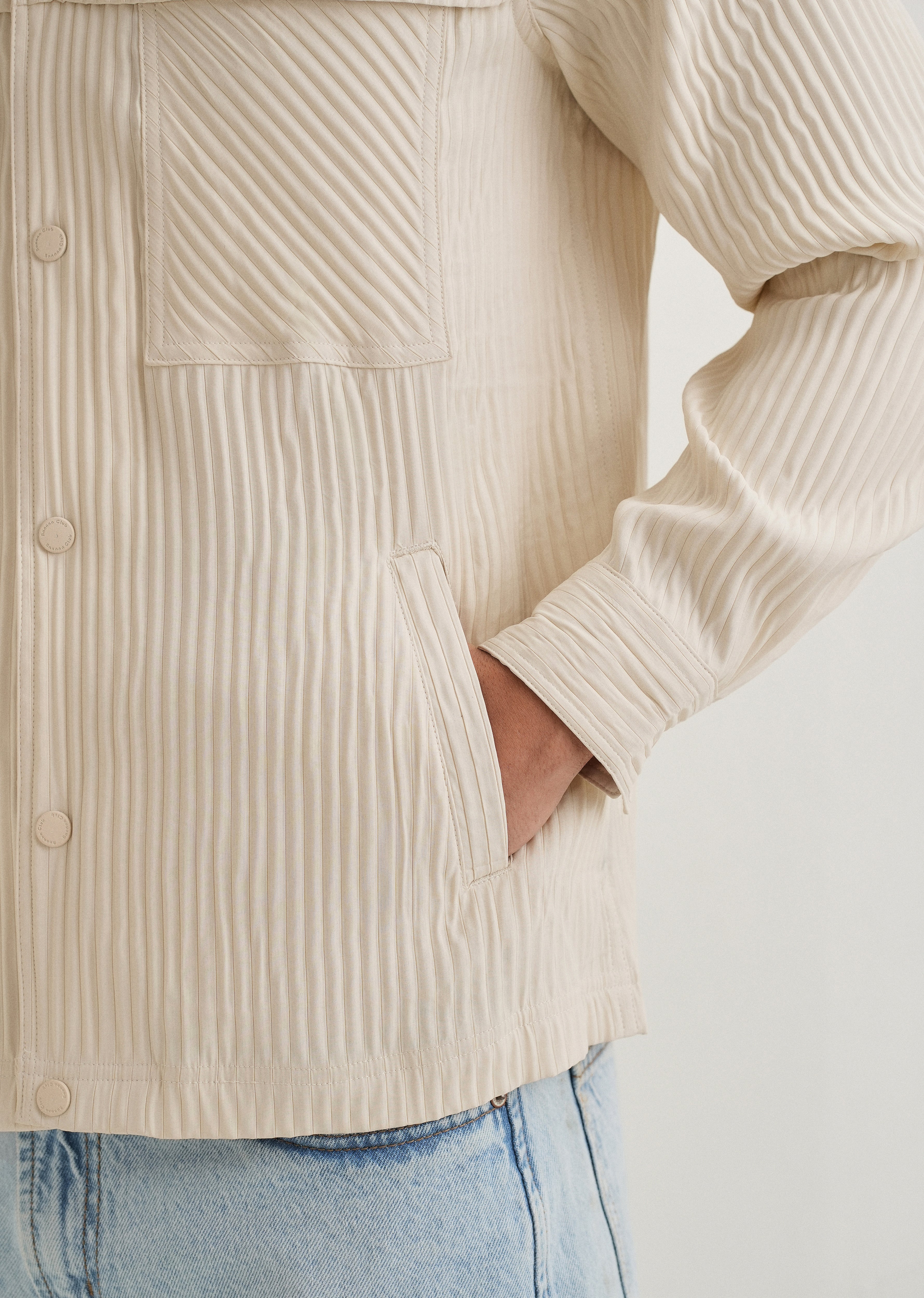 Beige Textured Utility Shacket