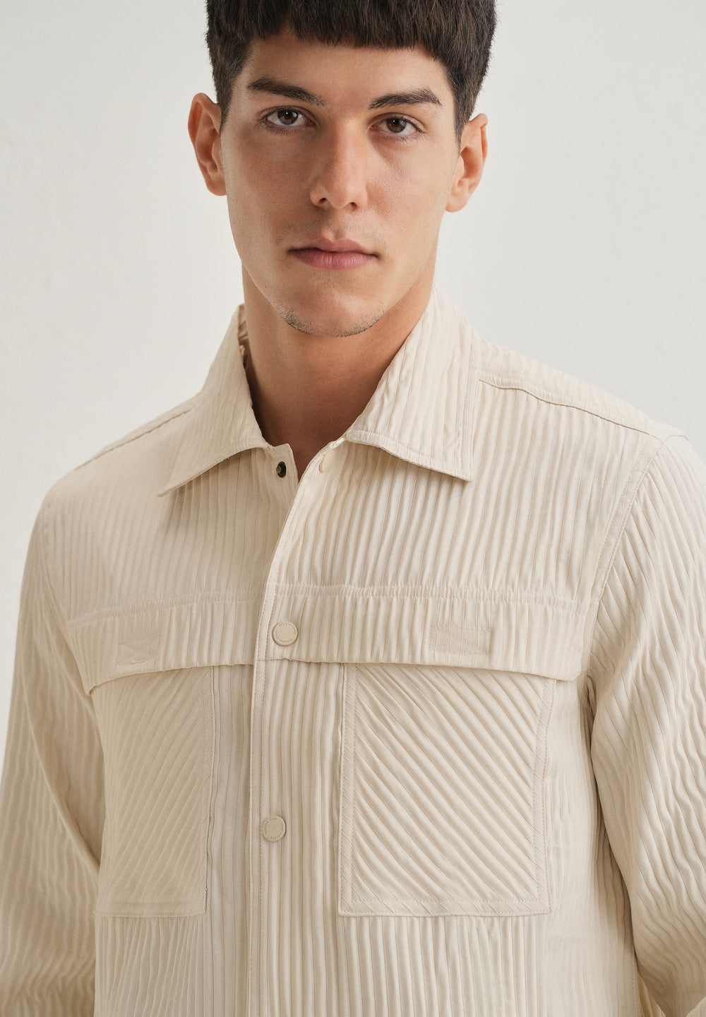 Beige Textured Utility Shacket