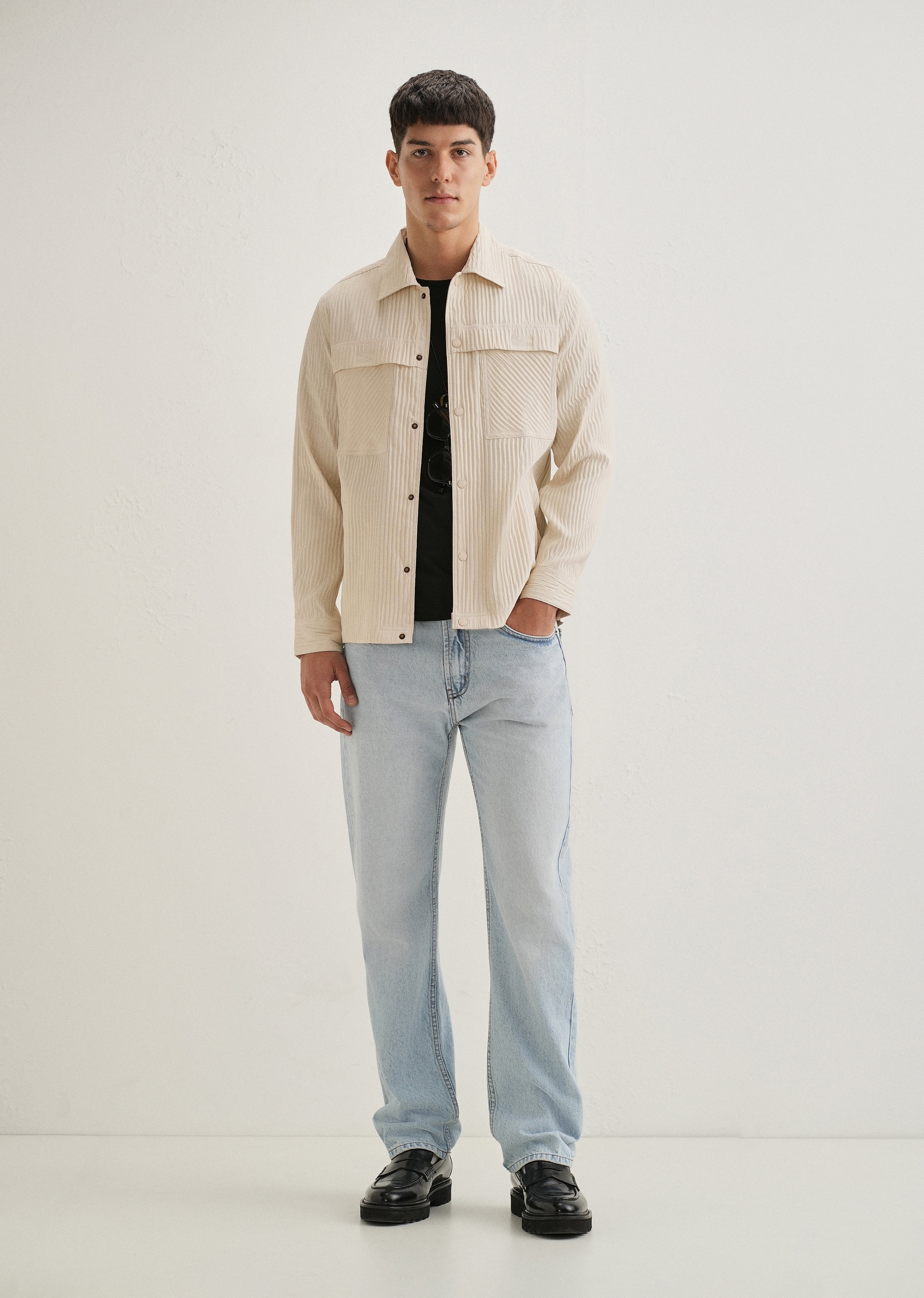 Beige Textured Utility Shacket