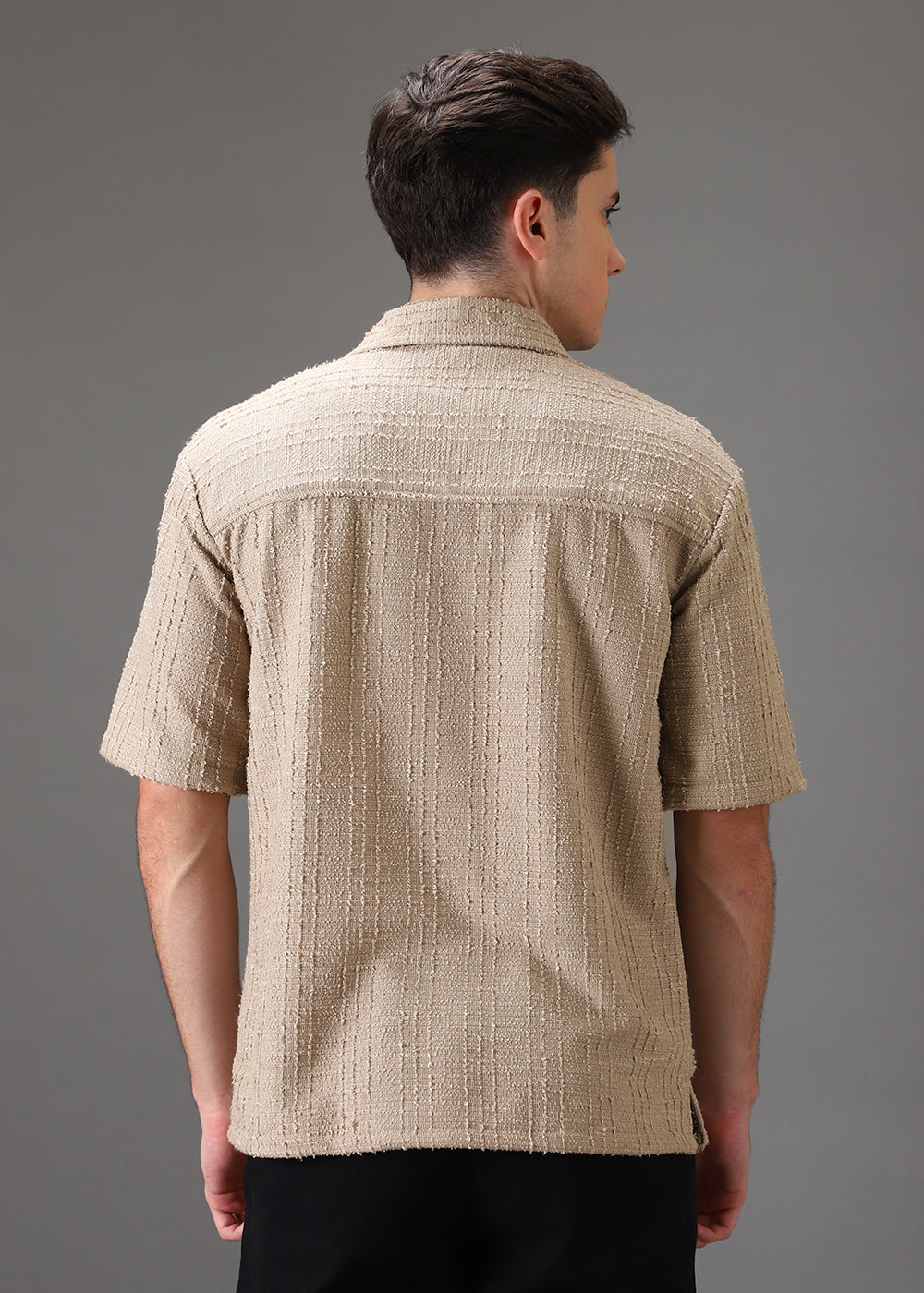 Beige Cuban Collar Knitted Shirt