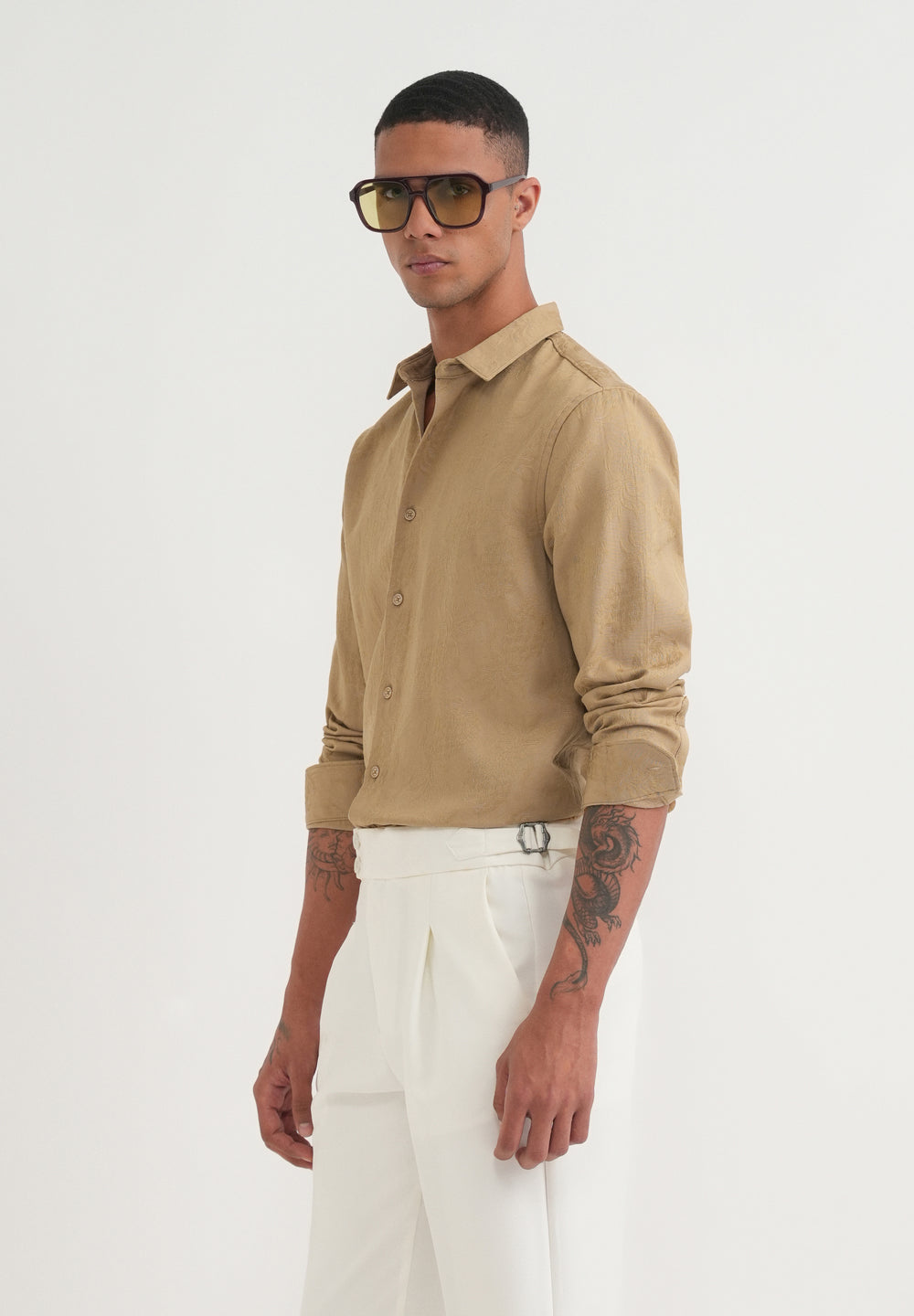 Beige Tropical Jacquard Shirt