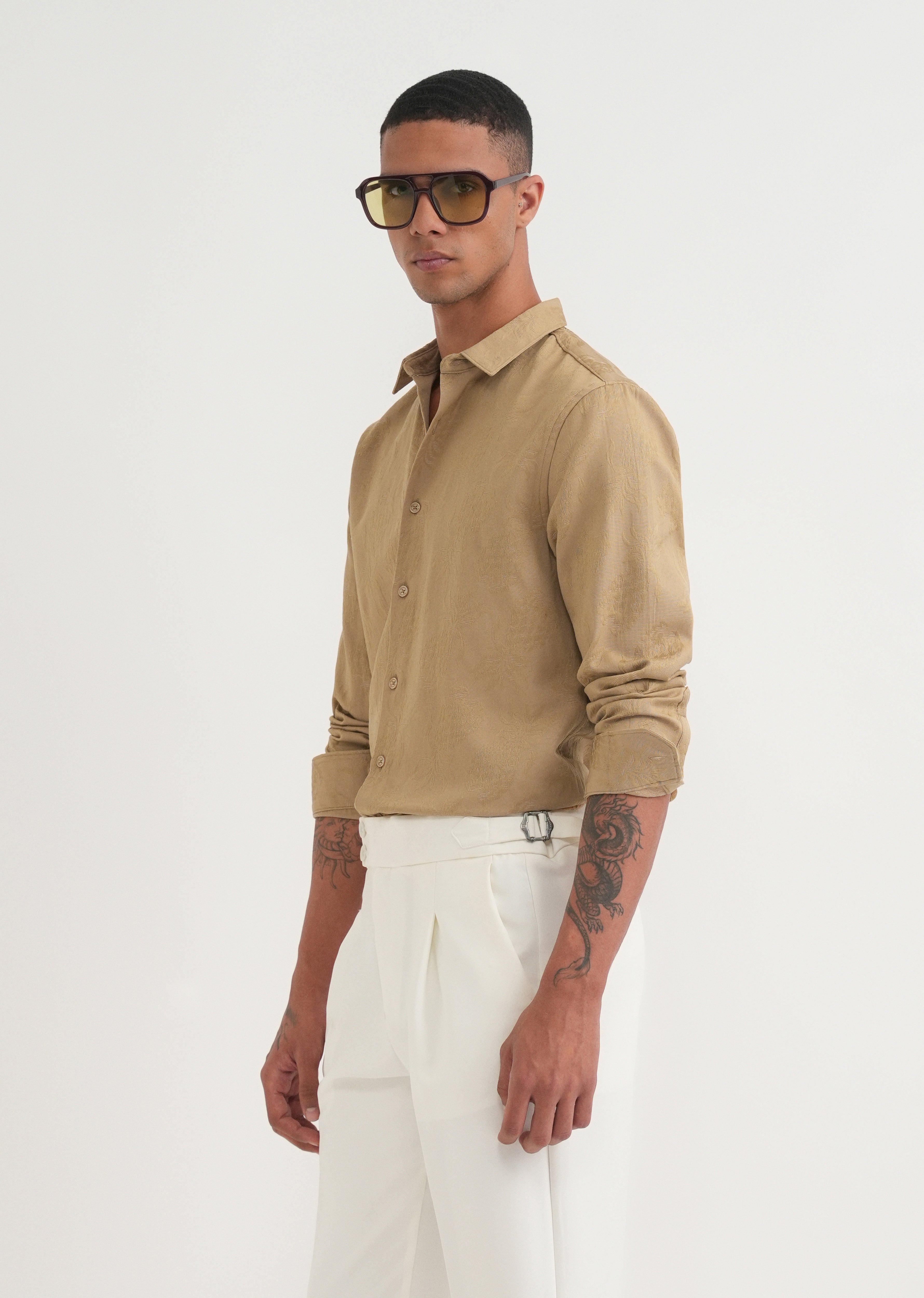 Beige Tropical Jacquard Shirt
