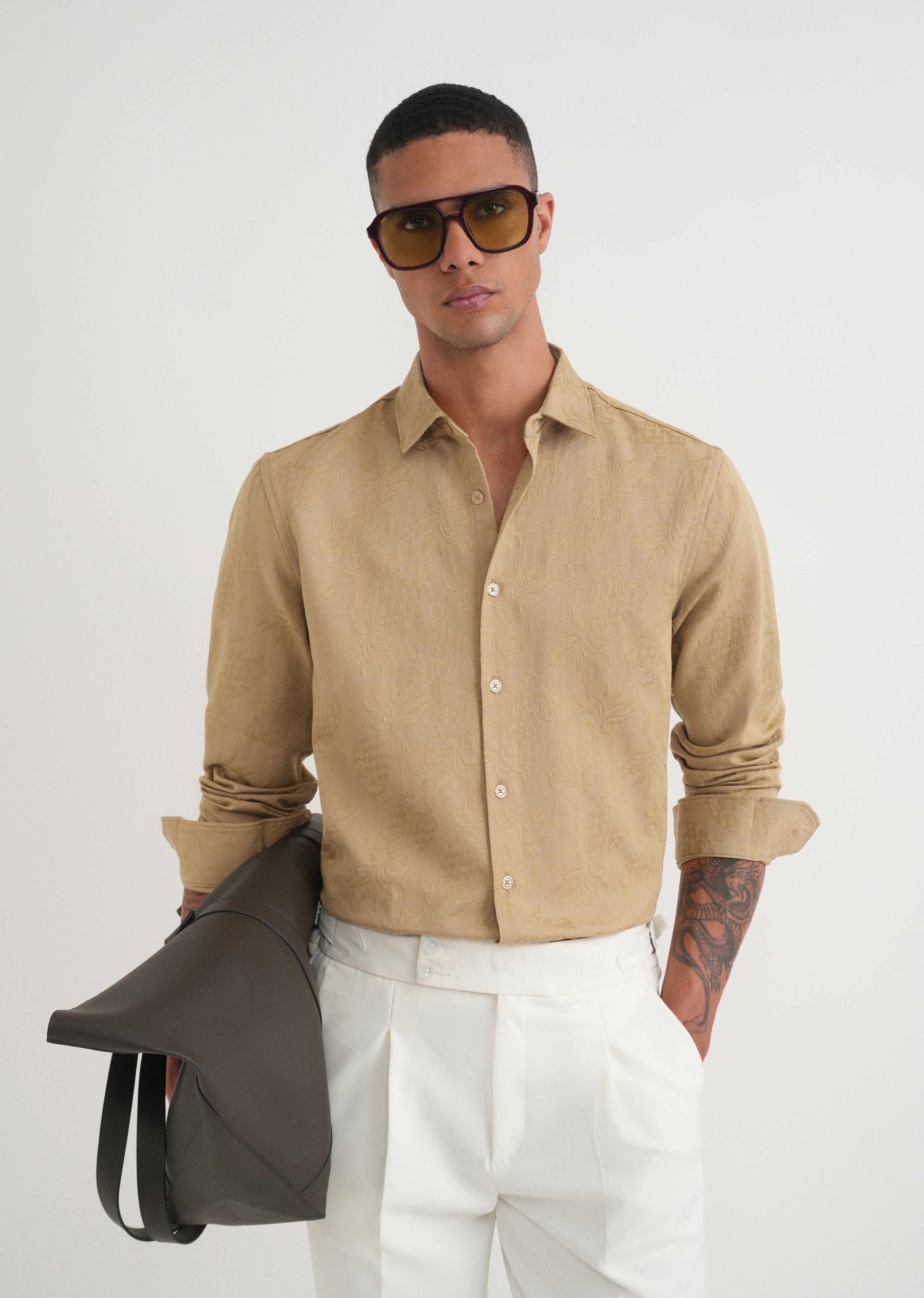 Beige Tropical Jacquard Shirt