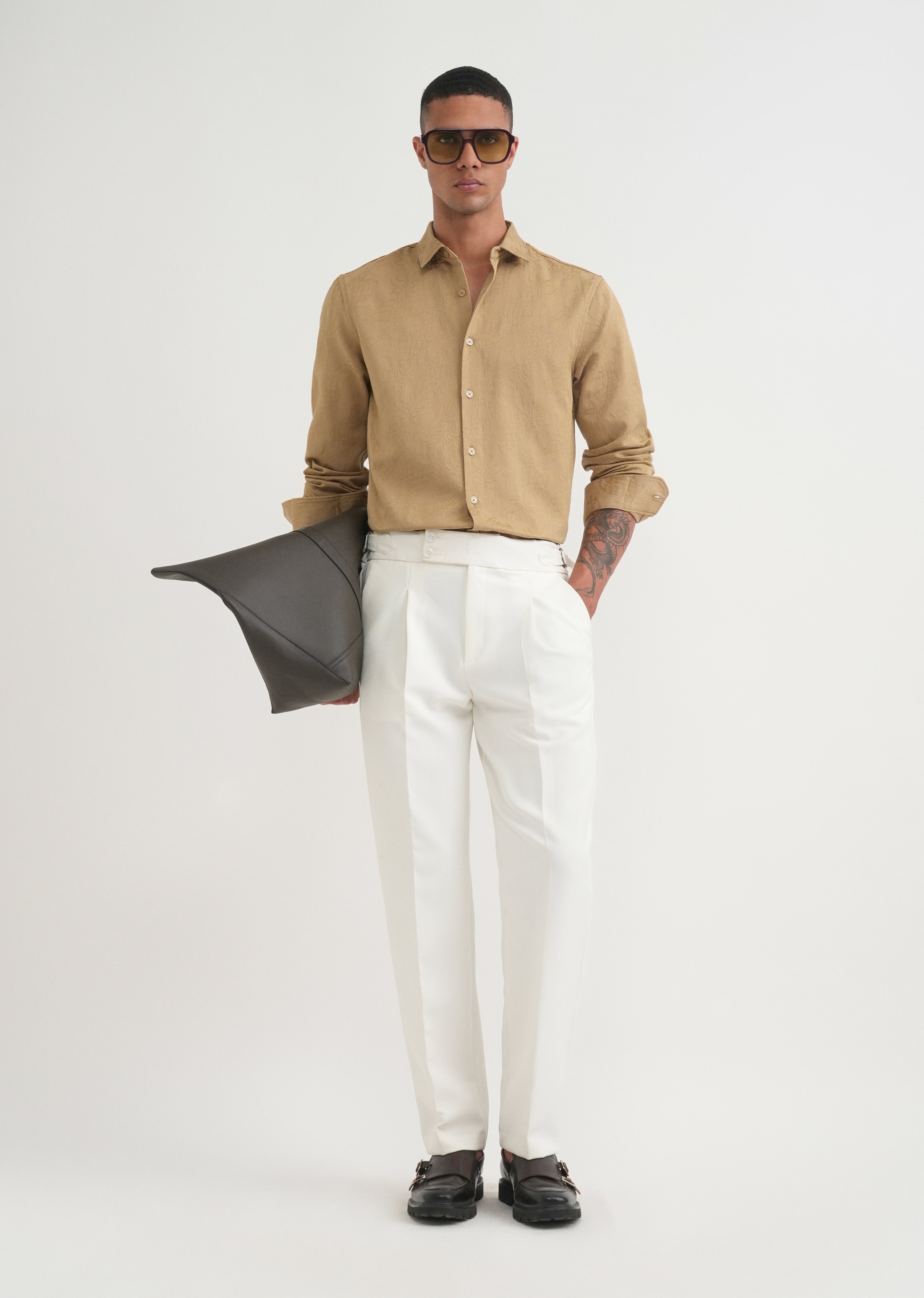 Beige Tropical Jacquard Shirt