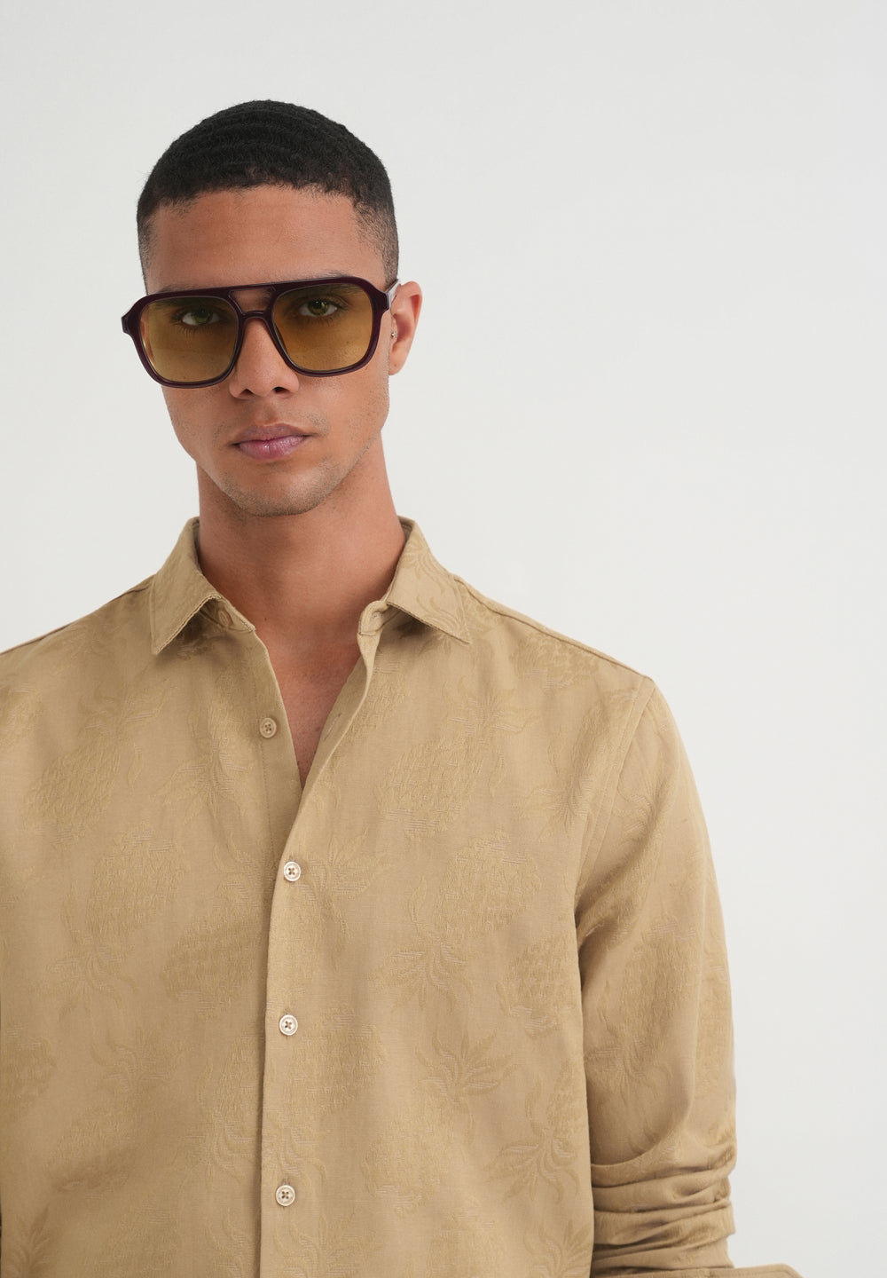 Beige Tropical Jacquard Shirt