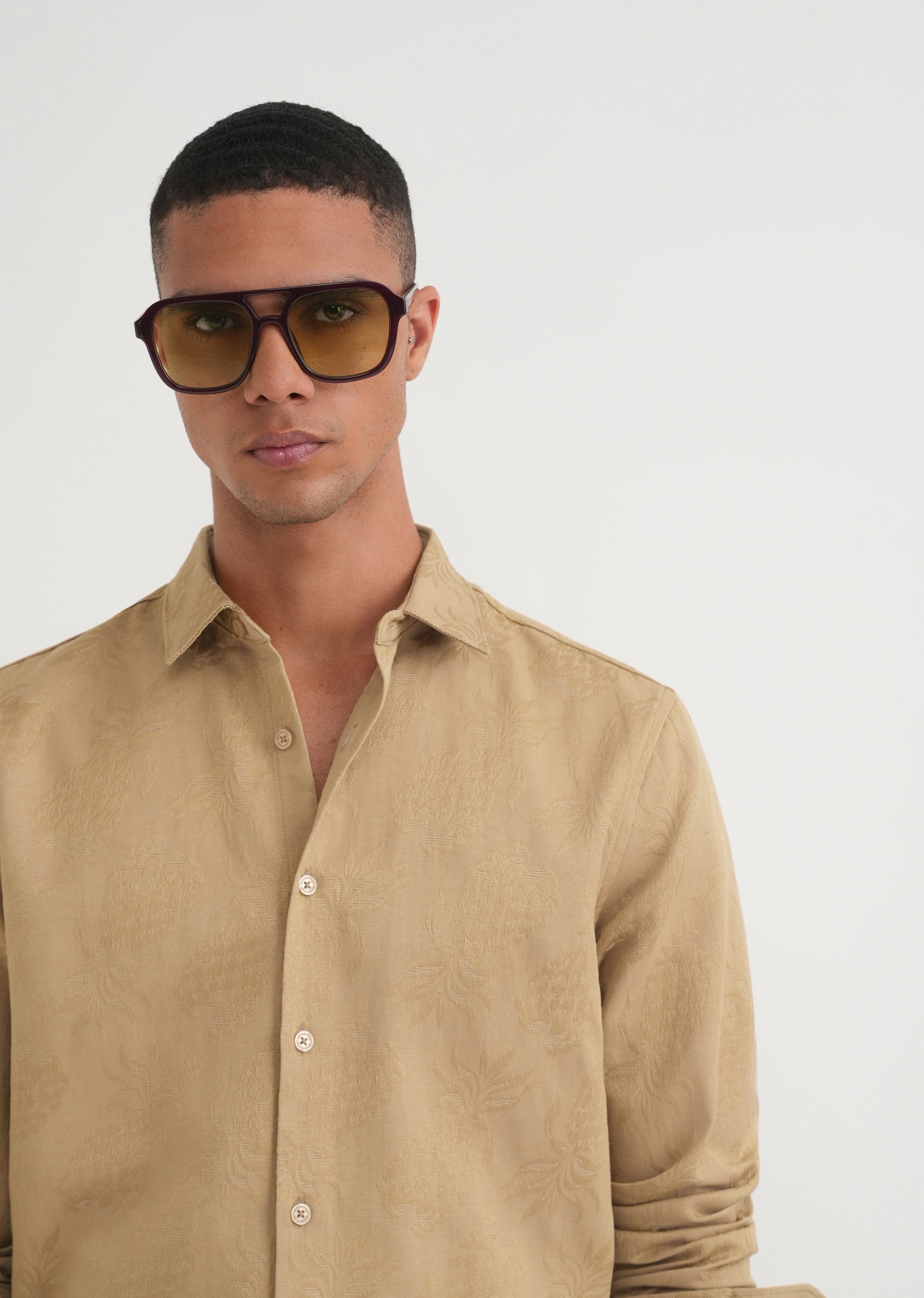 Beige Tropical Jacquard Shirt