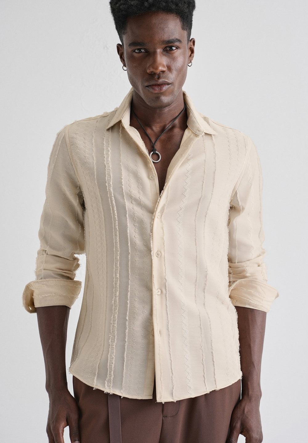 Beige Vertical Chevron Striped Shirt