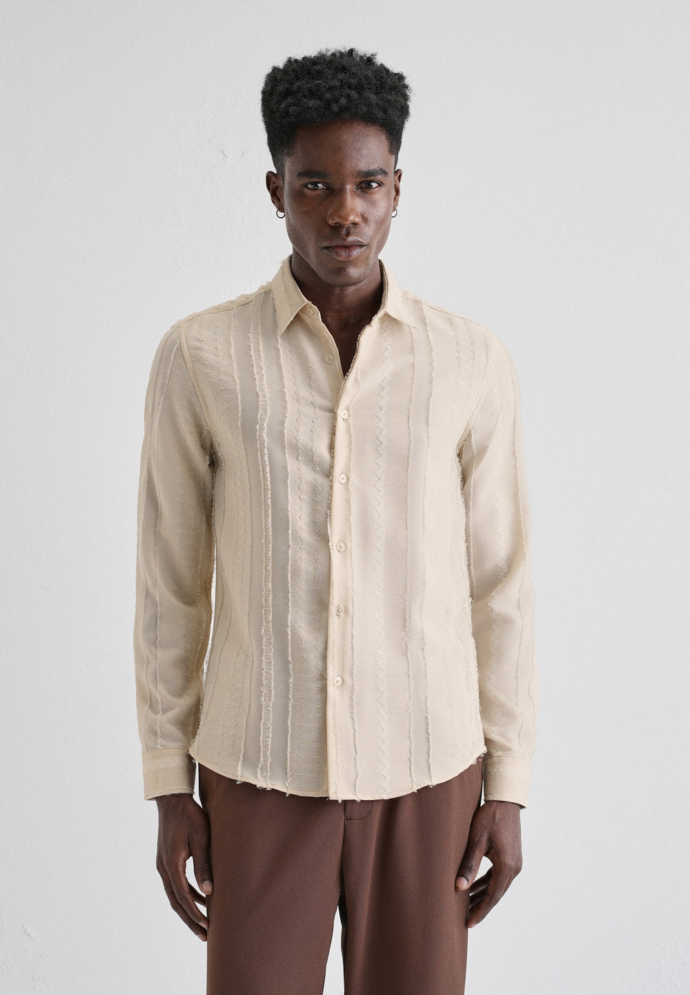 Beige Vertical Chevron Striped Shirt