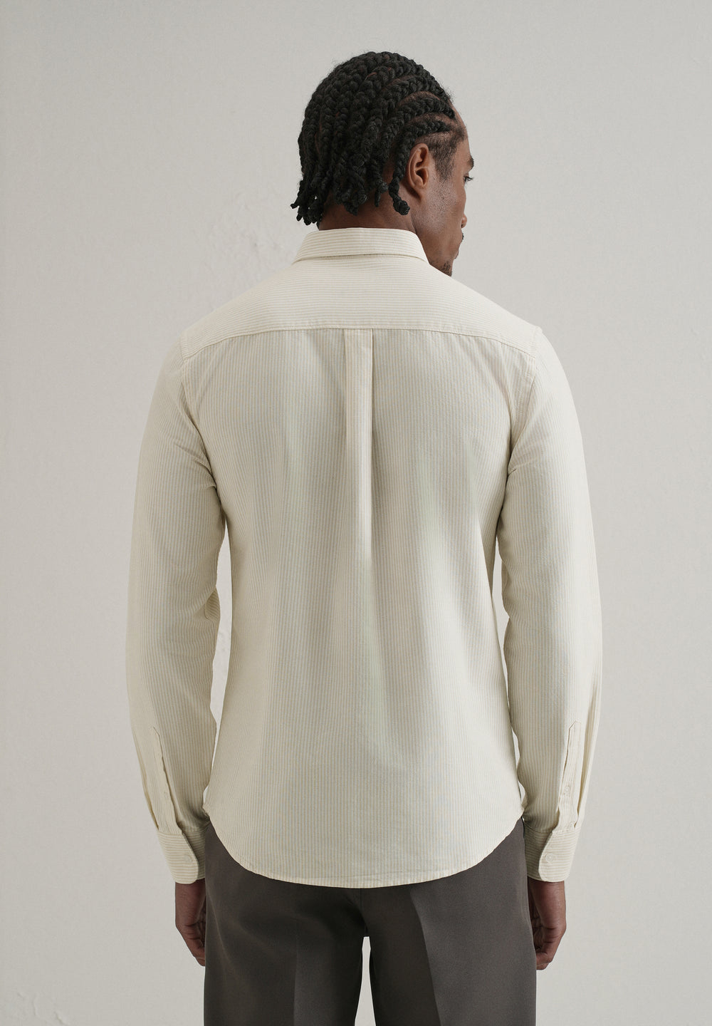 Beige Vertical Striped Cotton Shirt