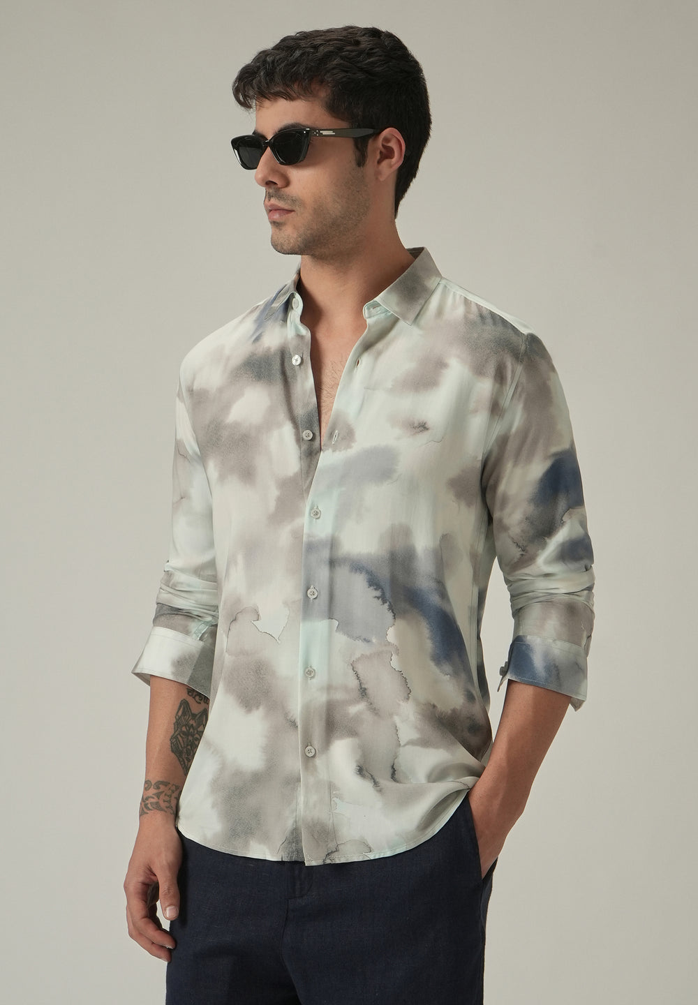 Beige Wash Print Shirt
