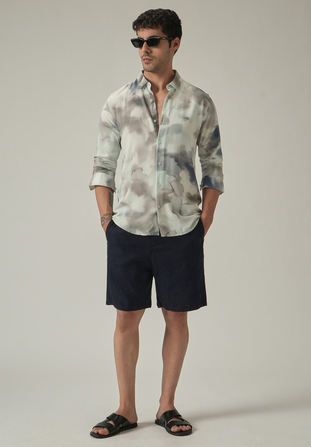 Beige Wash Print Shirt