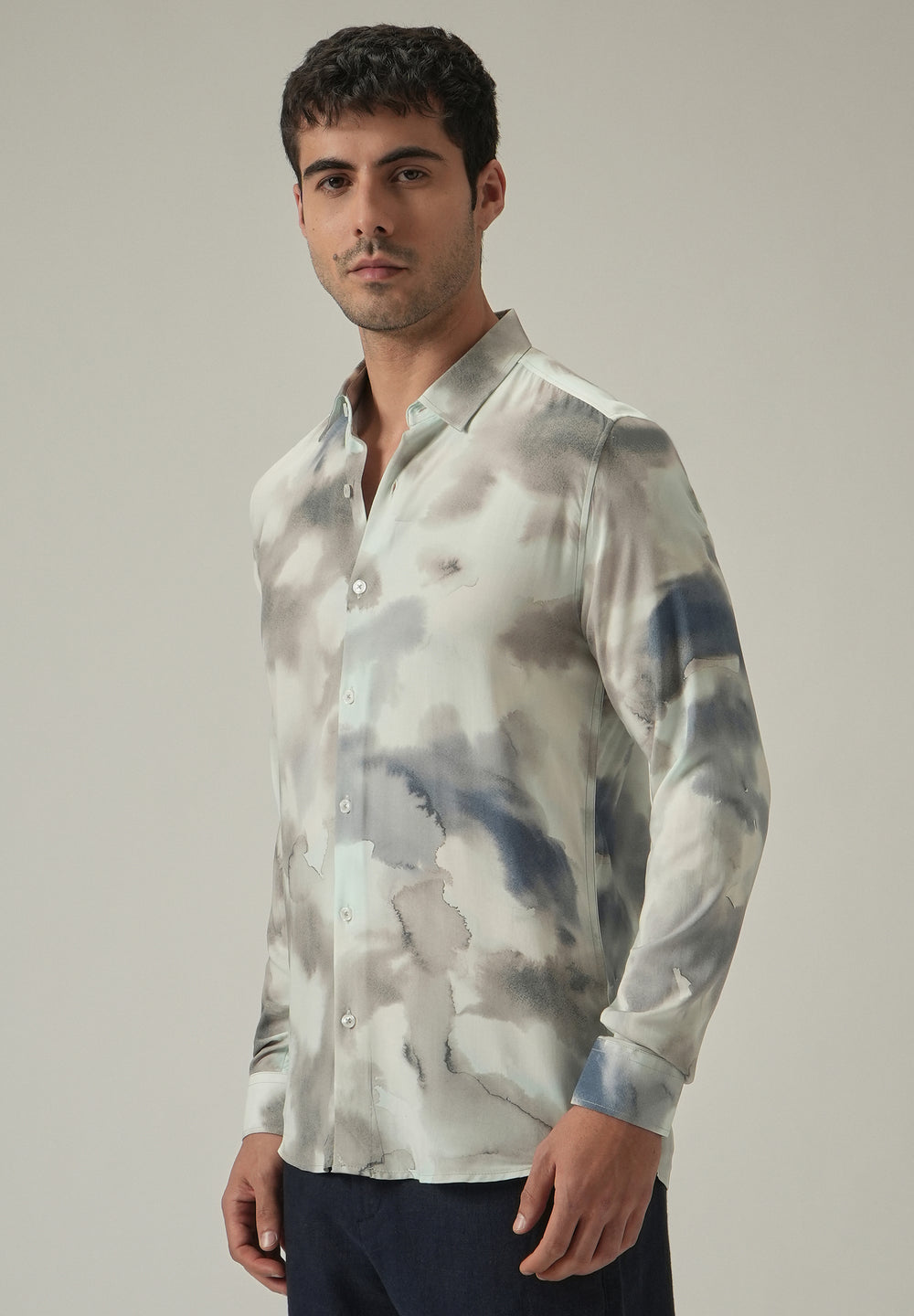 Beige Wash Print Shirt