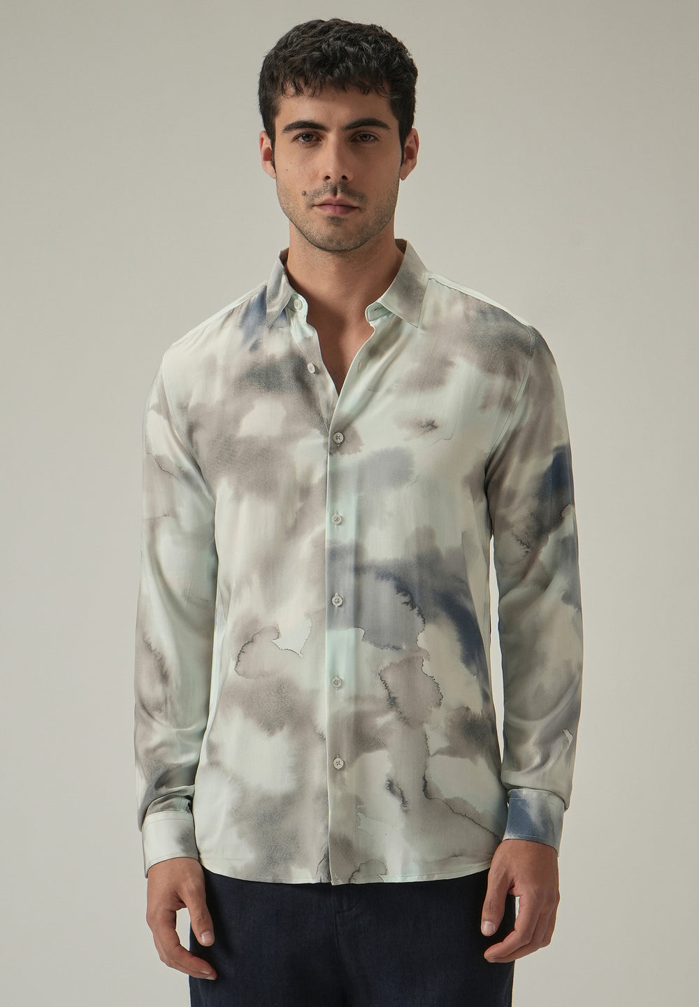 Beige Wash Print Shirt