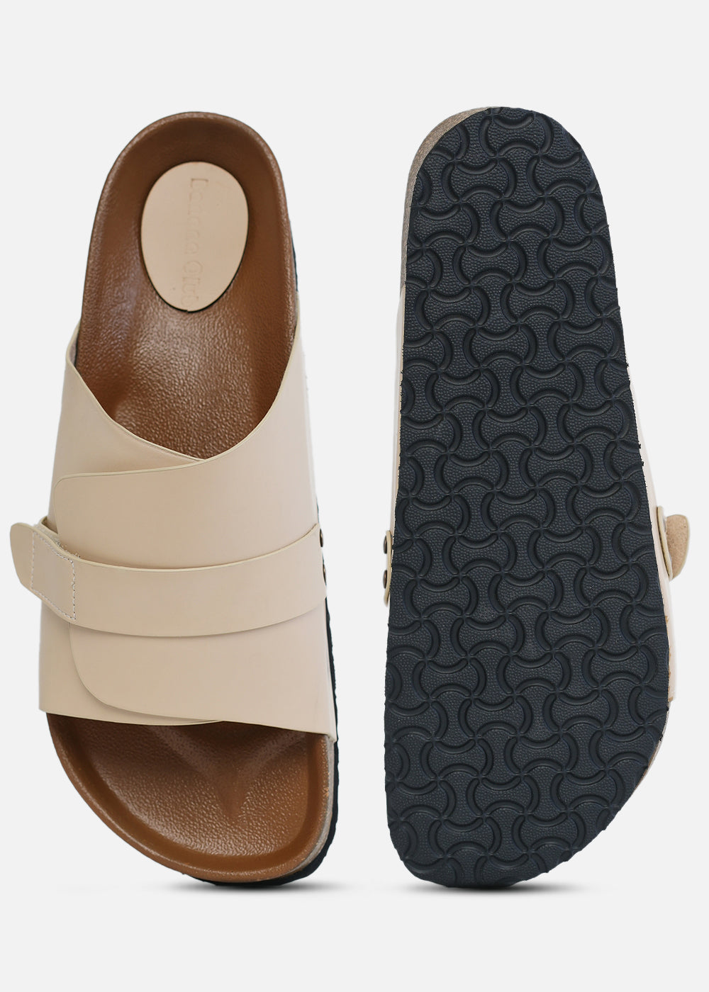 Beige Wide Strap Slip-On Sandals