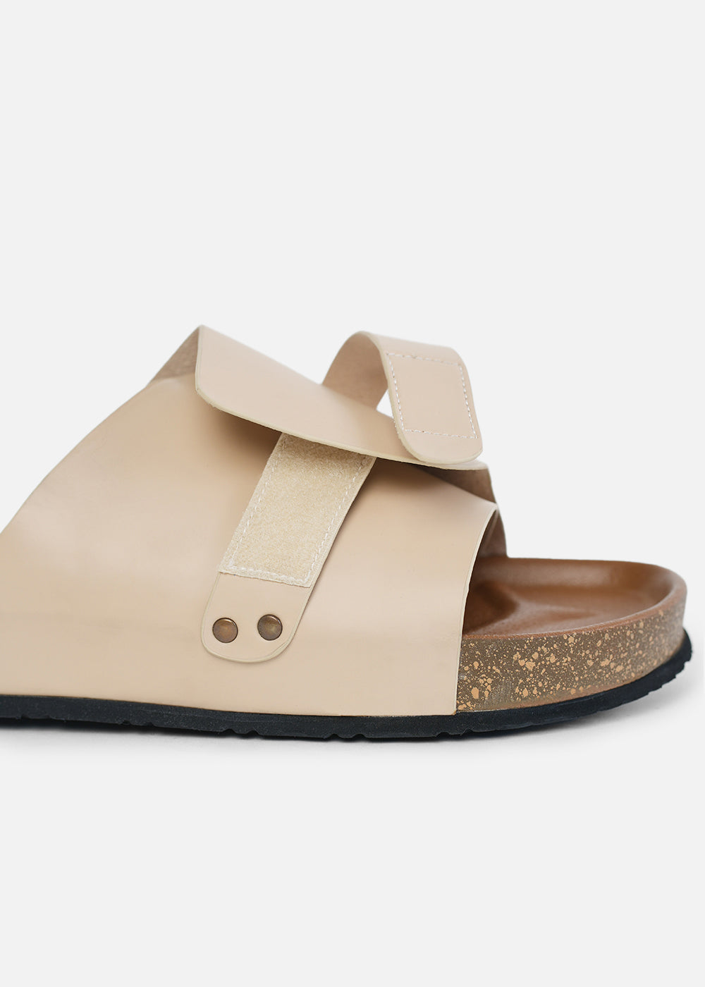 Beige Wide Strap Slip-On Sandals