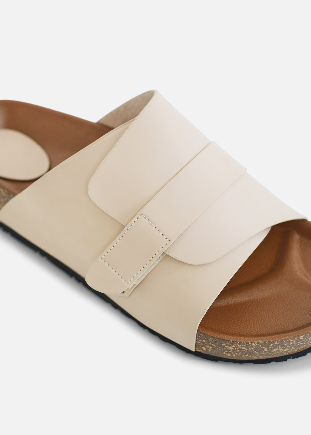 Beige Wide Strap Slip-On Sandals
