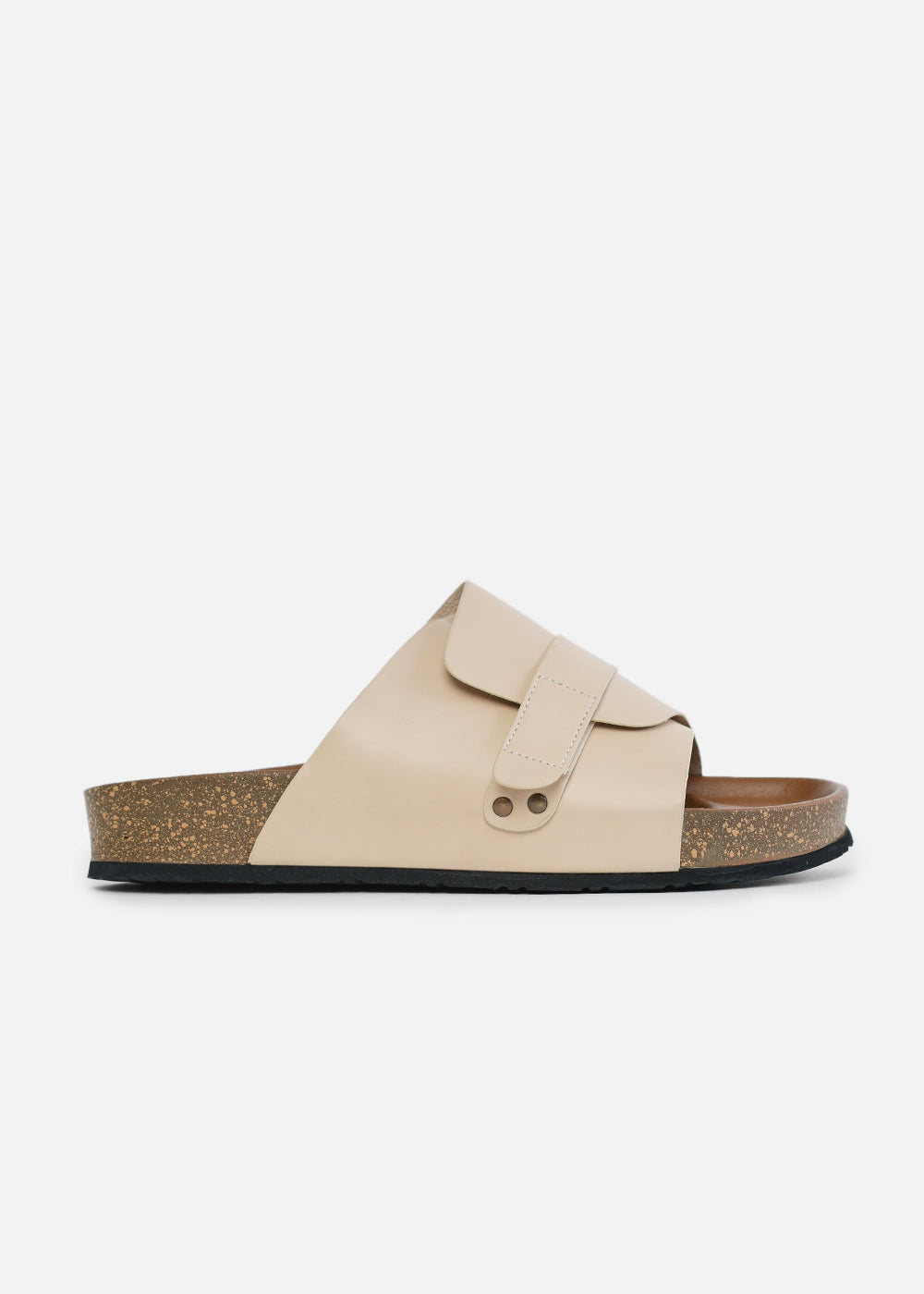 Beige Wide Strap Slip-On Sandals