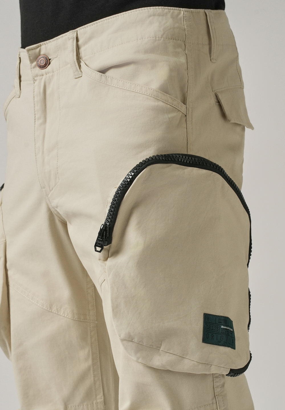 Beige Zipper Cargo Pant