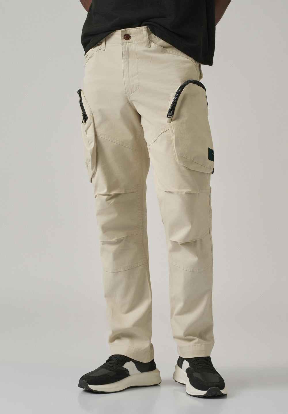 Beige Zipper Cargo Pant