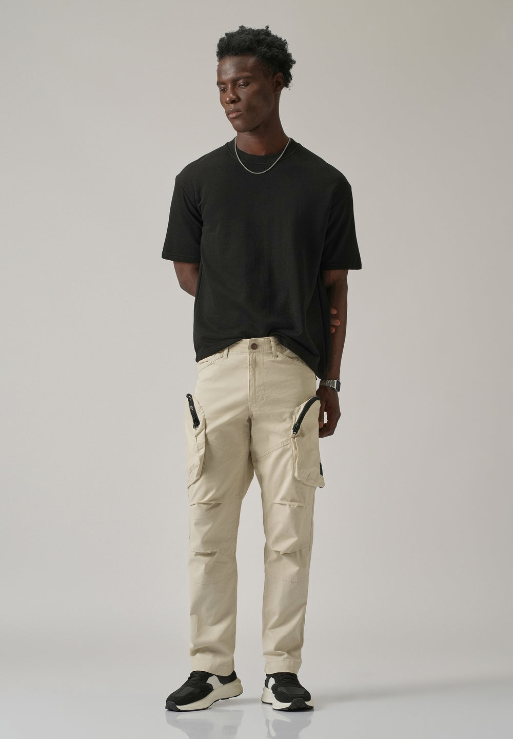 Beige Zipper Cargo Pant