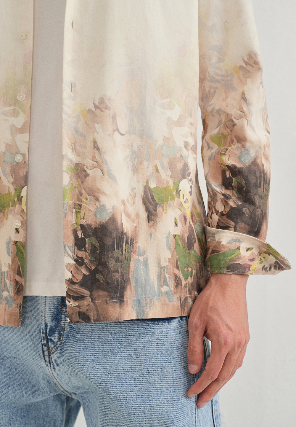 Beige Blue Abstract Printed Shirt
