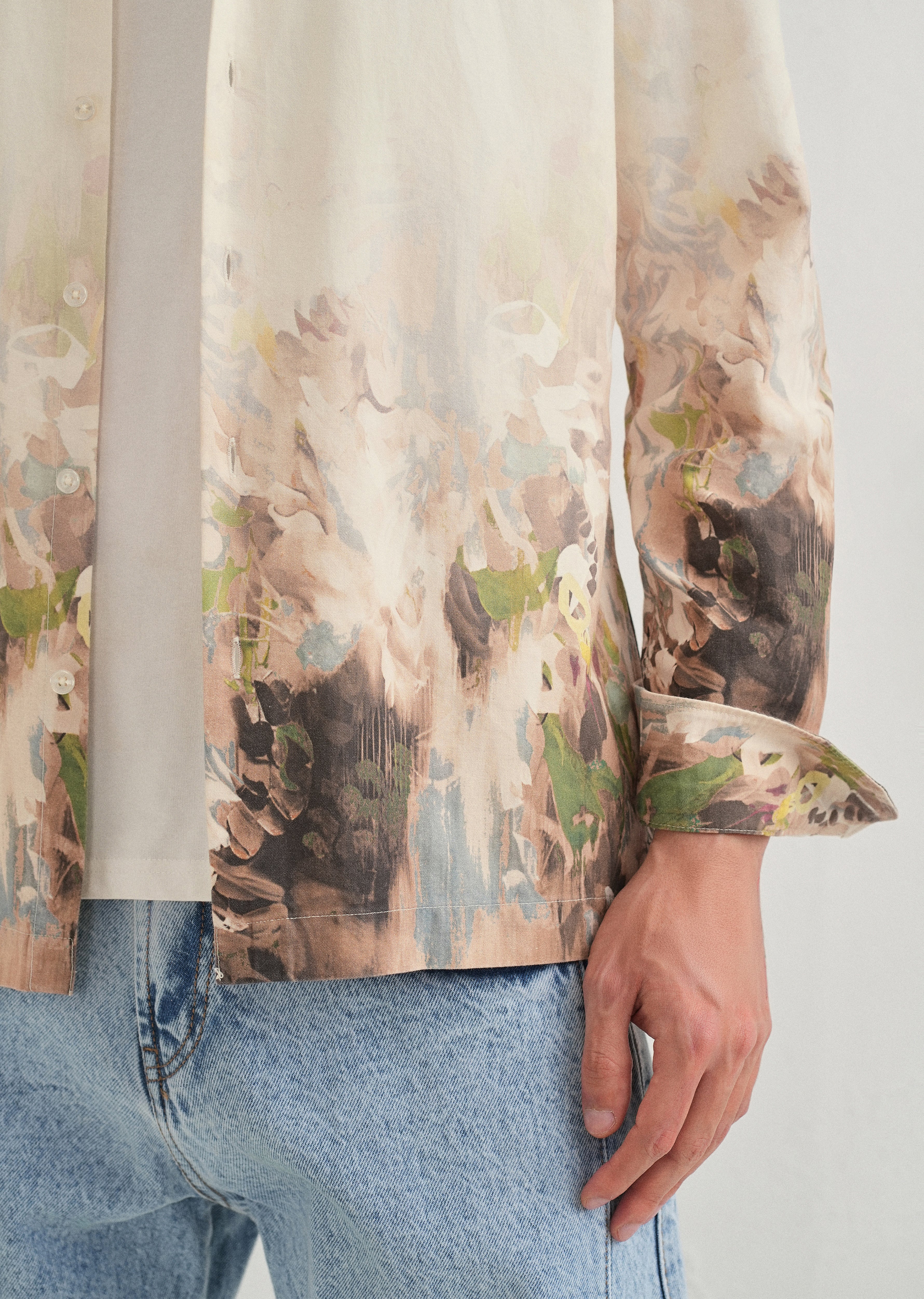 Beige Blue Abstract Printed Shirt
