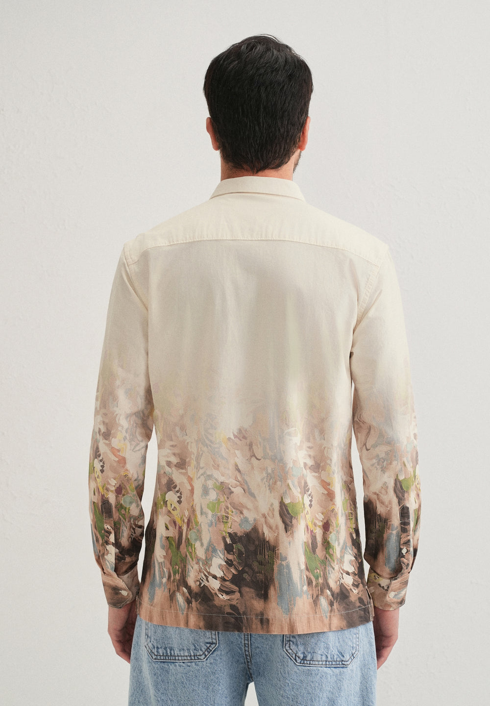 Beige Blue Abstract Printed Shirt